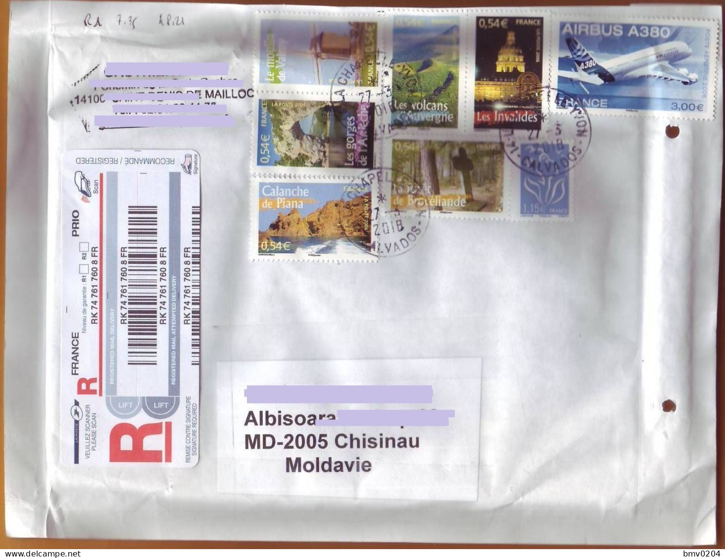 2006 France R-letter Moldova  Einschreiben Airbus Windmill, Rocks, Landscape Cover - Covers & Documents