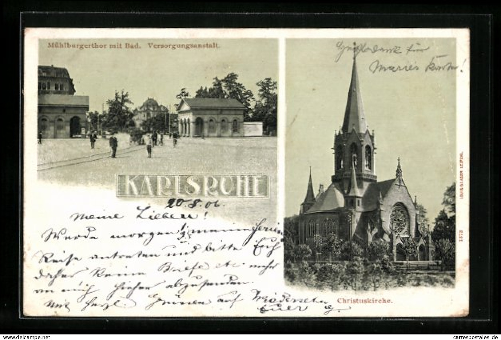 AK Karlsruhe I. B., Mühlburgerthor Mit Bad. Versorgungsanstalt, Die Christuskirche  - Karlsruhe