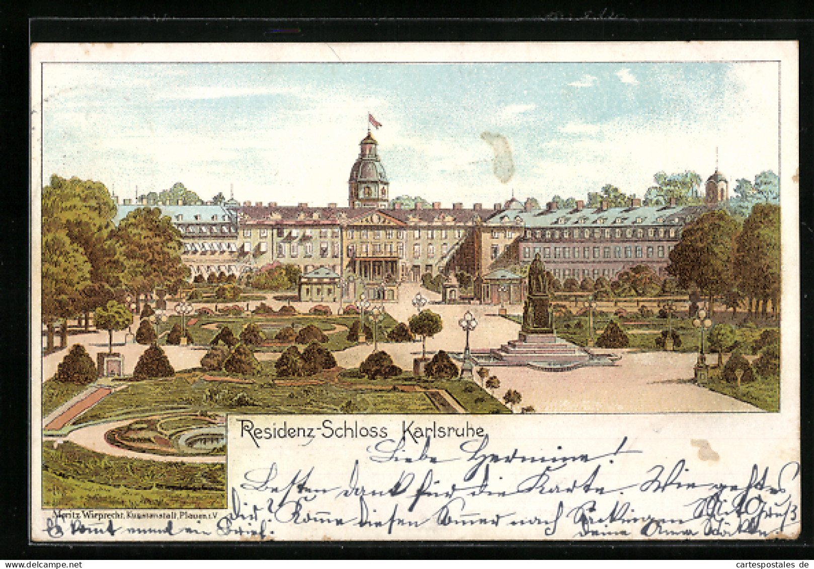 Lithographie Karlsruhe I. B., Parkanlagen Vor Dem Residenz-Schloss  - Karlsruhe