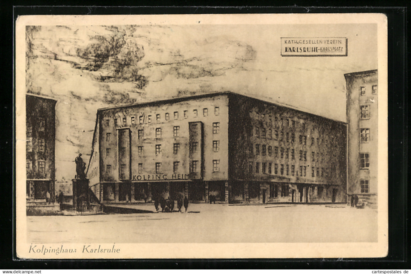 Künstler-AK Karlsruhe I. B., Denkmal Vor Dem Kolpinghaus  - Karlsruhe