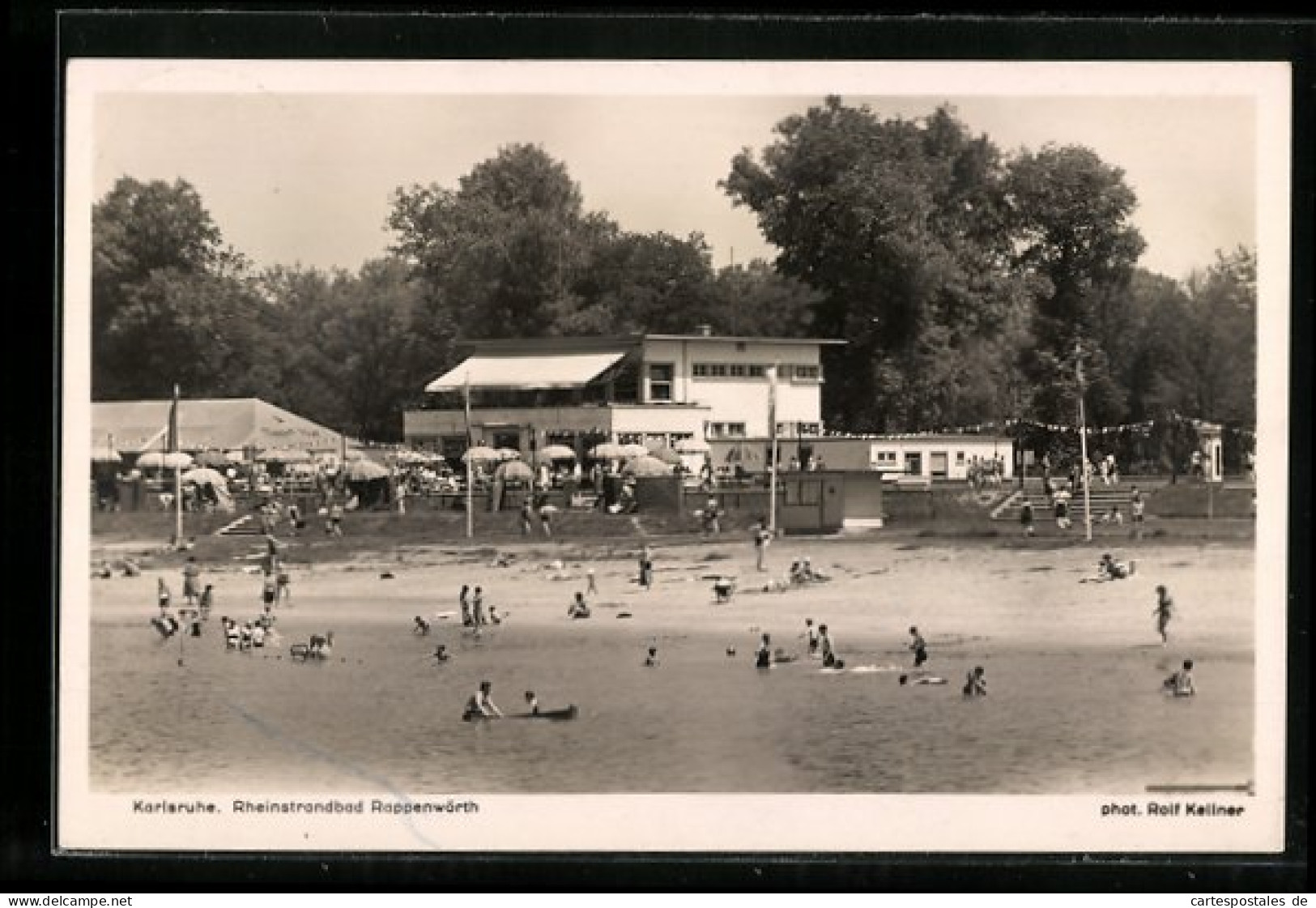 AK Karlsruhe I. B., Rheinstrandbad Rappenwörth, Badegäste  - Karlsruhe