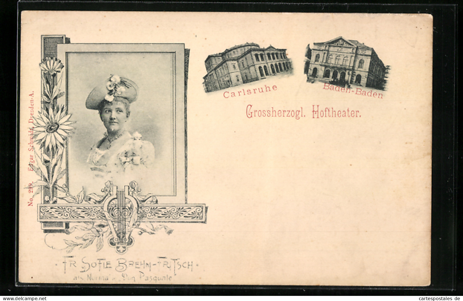 AK Karlsruhe I. B., Grossherzogliches Hoftheater, Fr. Sofie Brehm-Fritsch Als Norina In Dun Pasquale  - Teatro