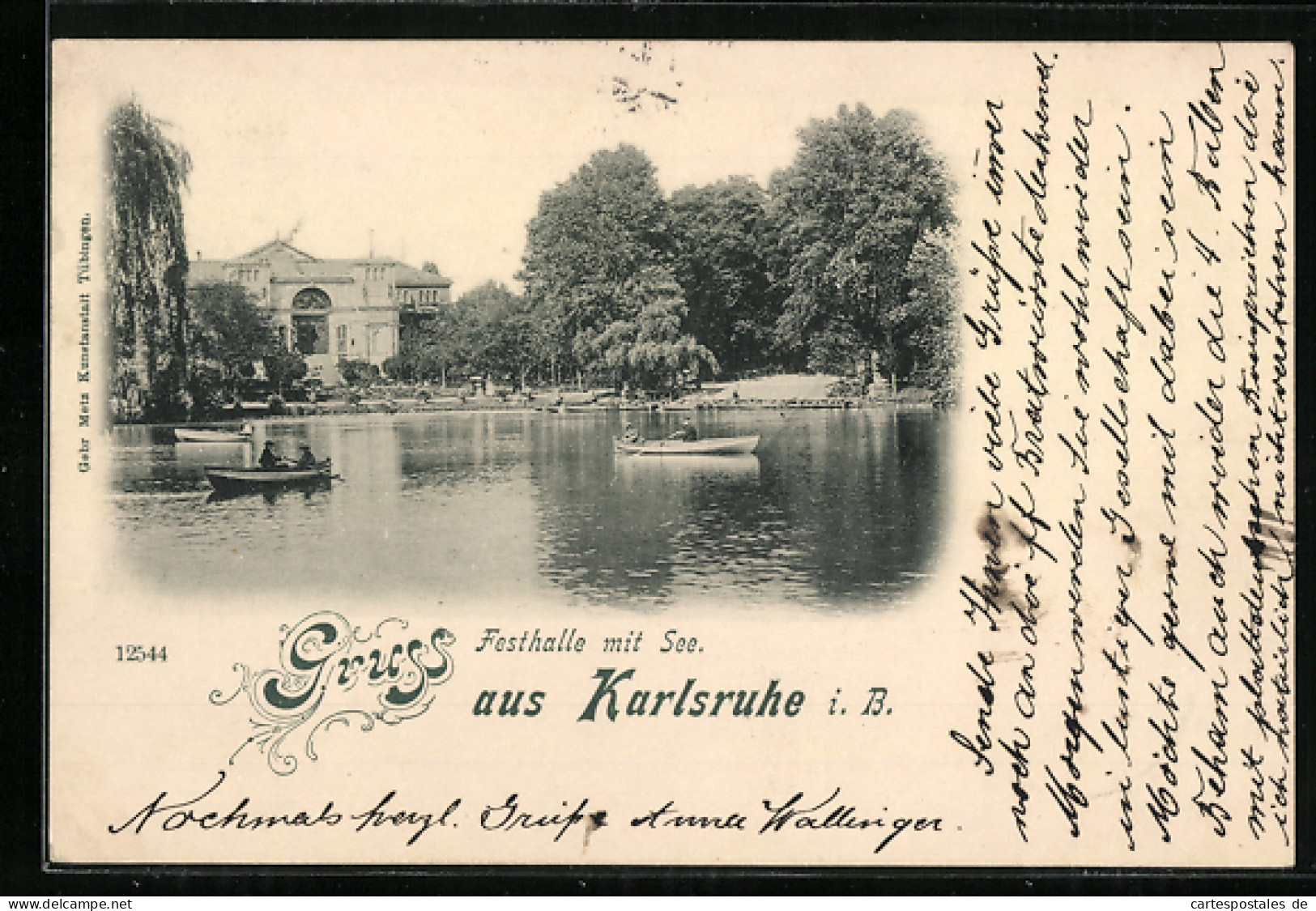 AK Karlsruhe I. B., Festhalle Mit See  - Karlsruhe