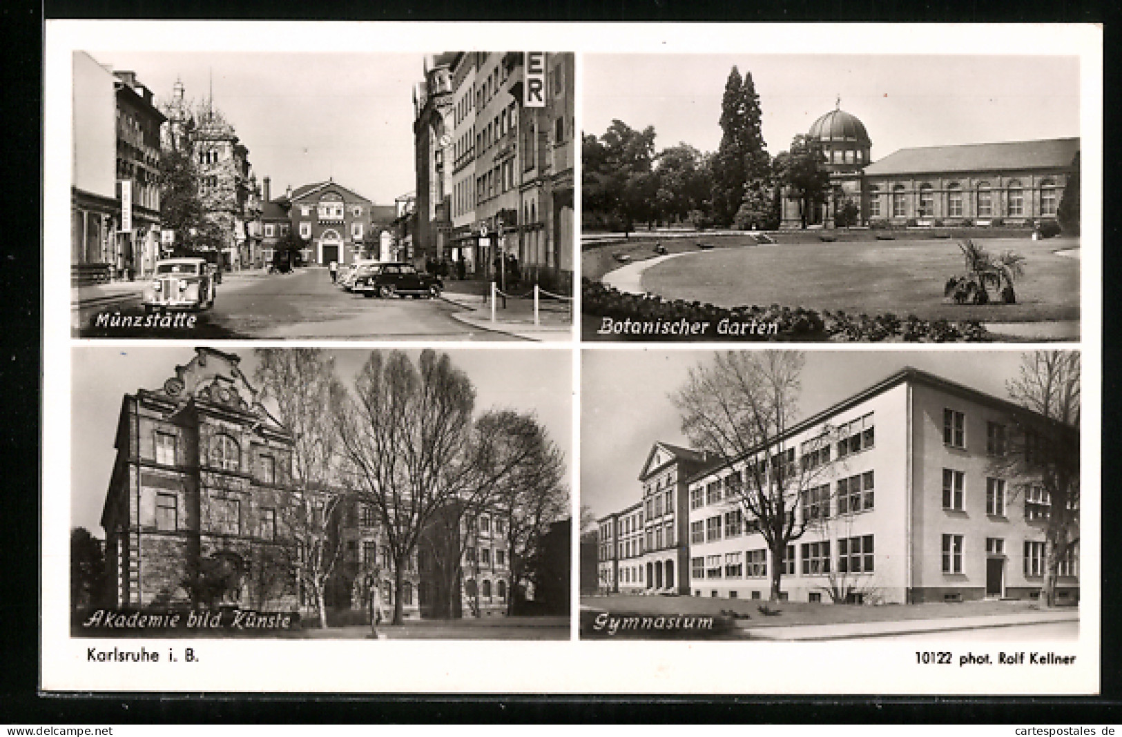 AK Karlsruhe I. B., Münzstätte, Akademie Der Bildenden Künste, Botanischer Garten, Gymnasium  - Karlsruhe