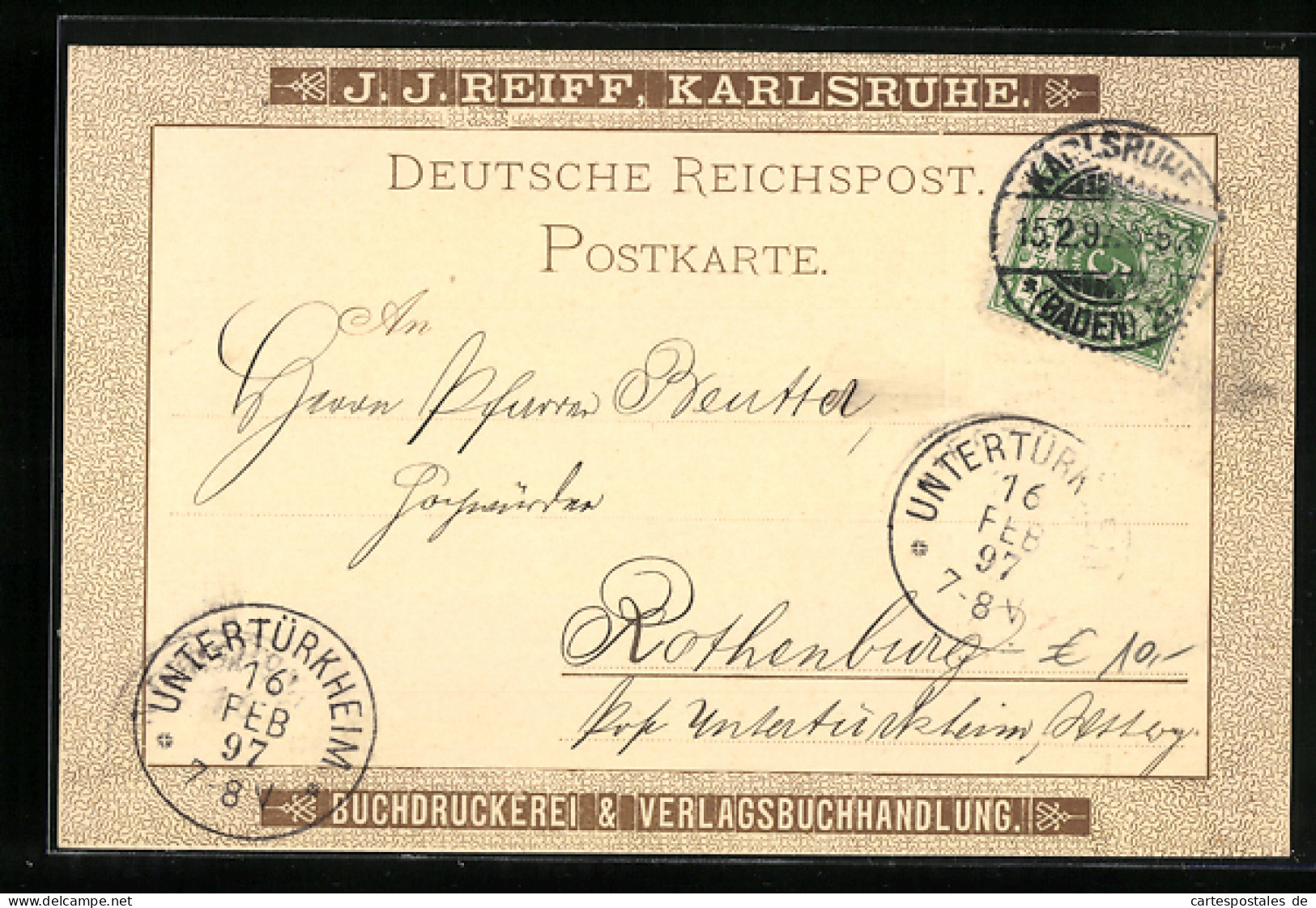 AK Karlsruhe I. B., J. J. Reiff Buchdruckerei  - Karlsruhe