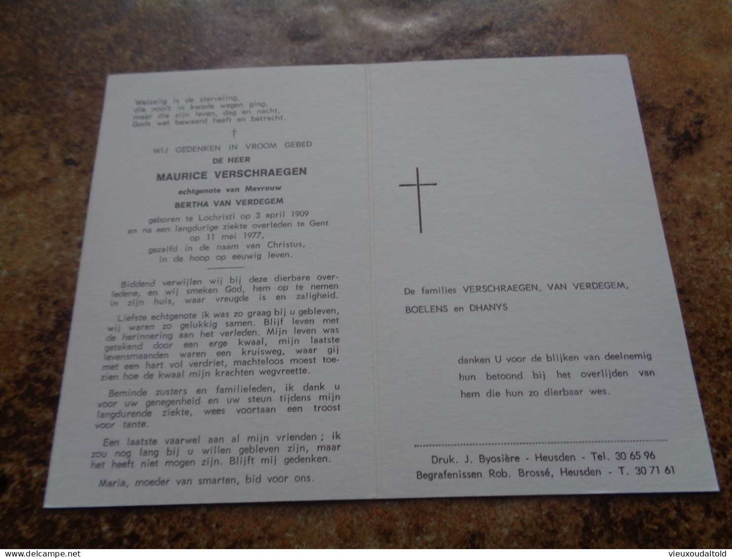 Doodsprentje/Bidprentje  MAURICE VERSCHRAEGEN   Lochristi 1909-1977 Gent  (Echtg Bertha VAN VERDEGEM) - Godsdienst & Esoterisme