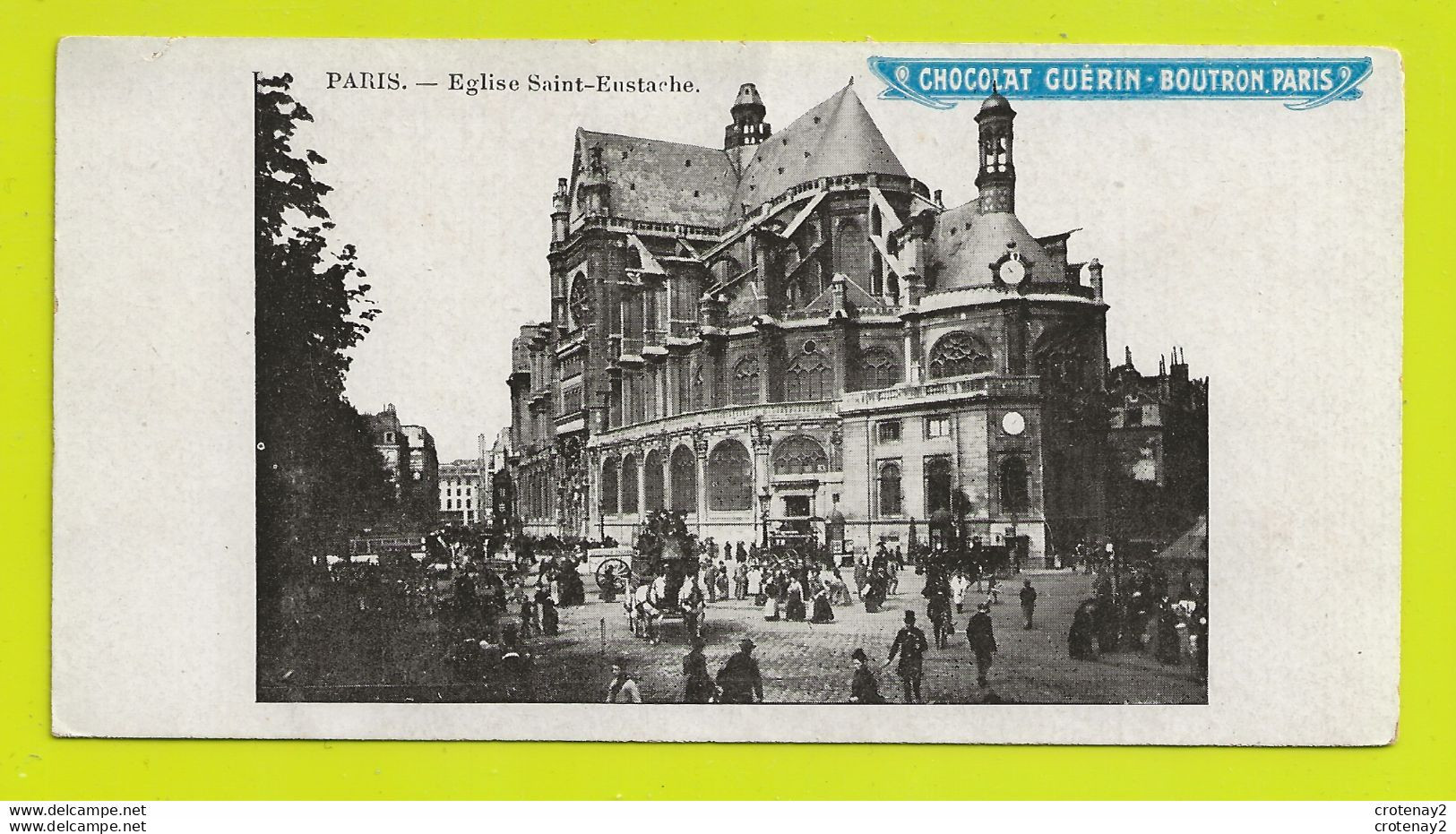 75 PARIS Eglise Saint Eustache Mini CPA 13,5 X 7 Publicité Guérin Boutron Animée Attelages VOIR DOS - Churches