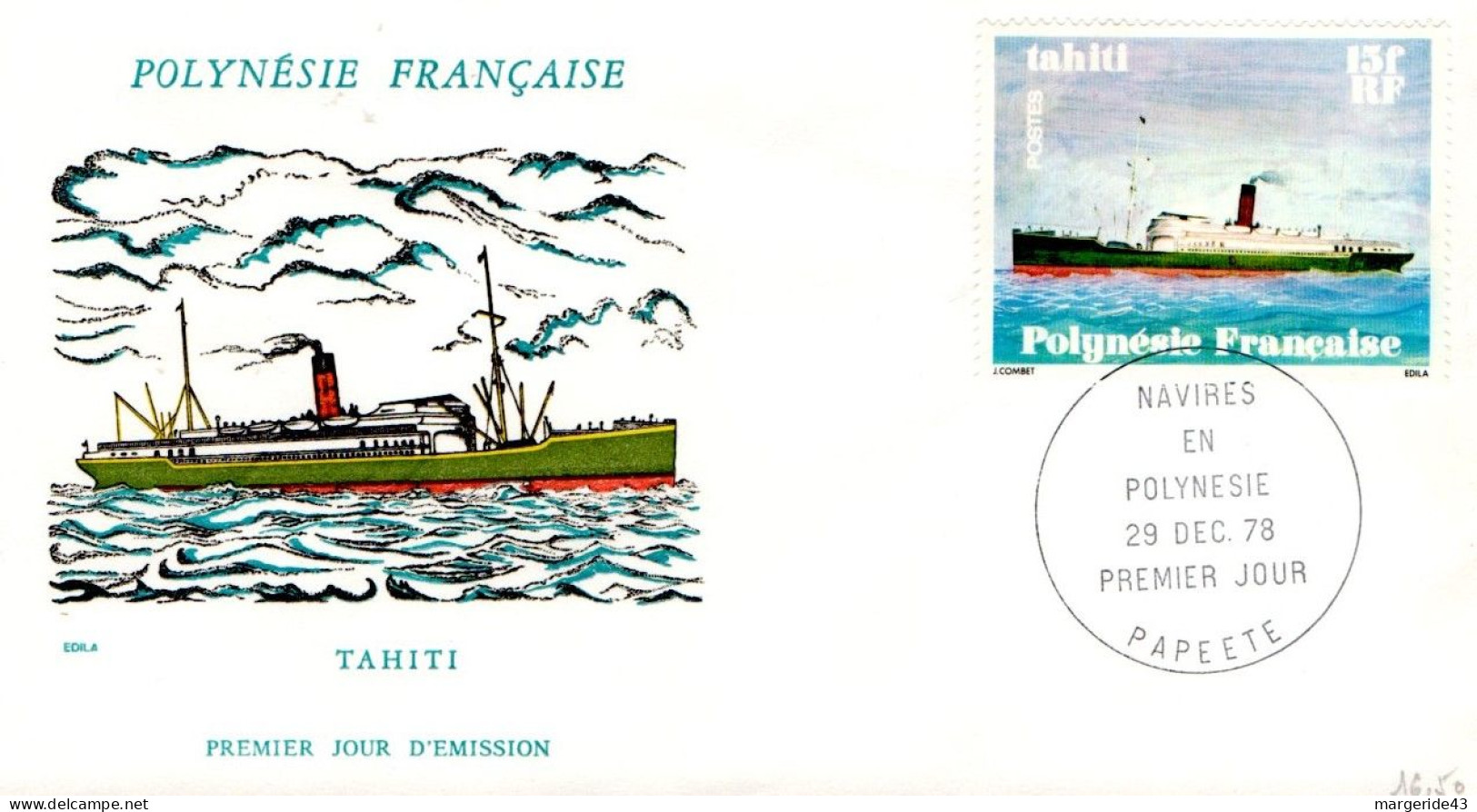 POLYNESIE FDC 1978 NAVIRE LE TAHITI - FDC