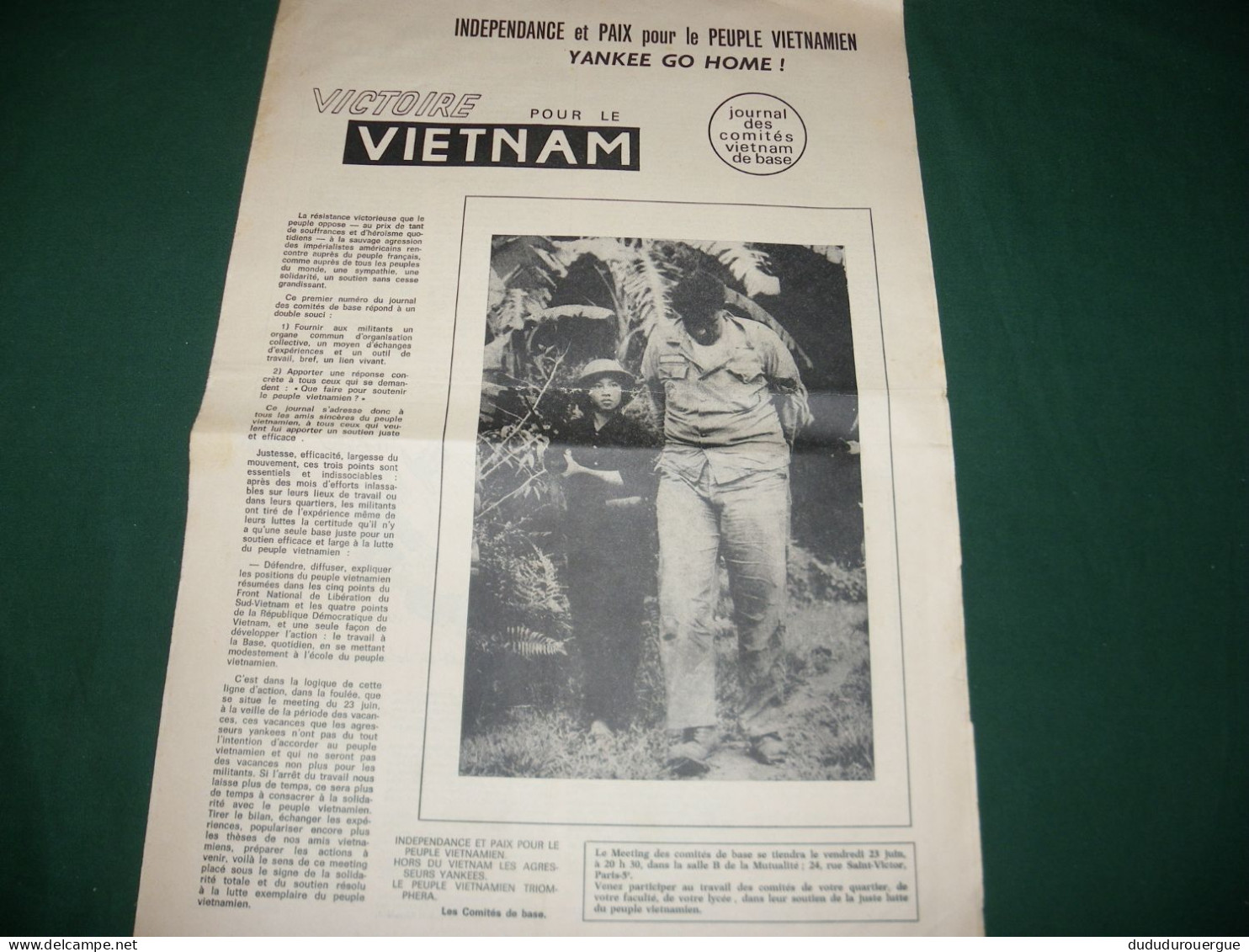 GUERRE DU VIETNAM : " VICTOIRE POUR LE VIETNAM " JOURNAL DES COMITES VIETNAM DE BASE , LE N ° 1 - 1950 à Nos Jours