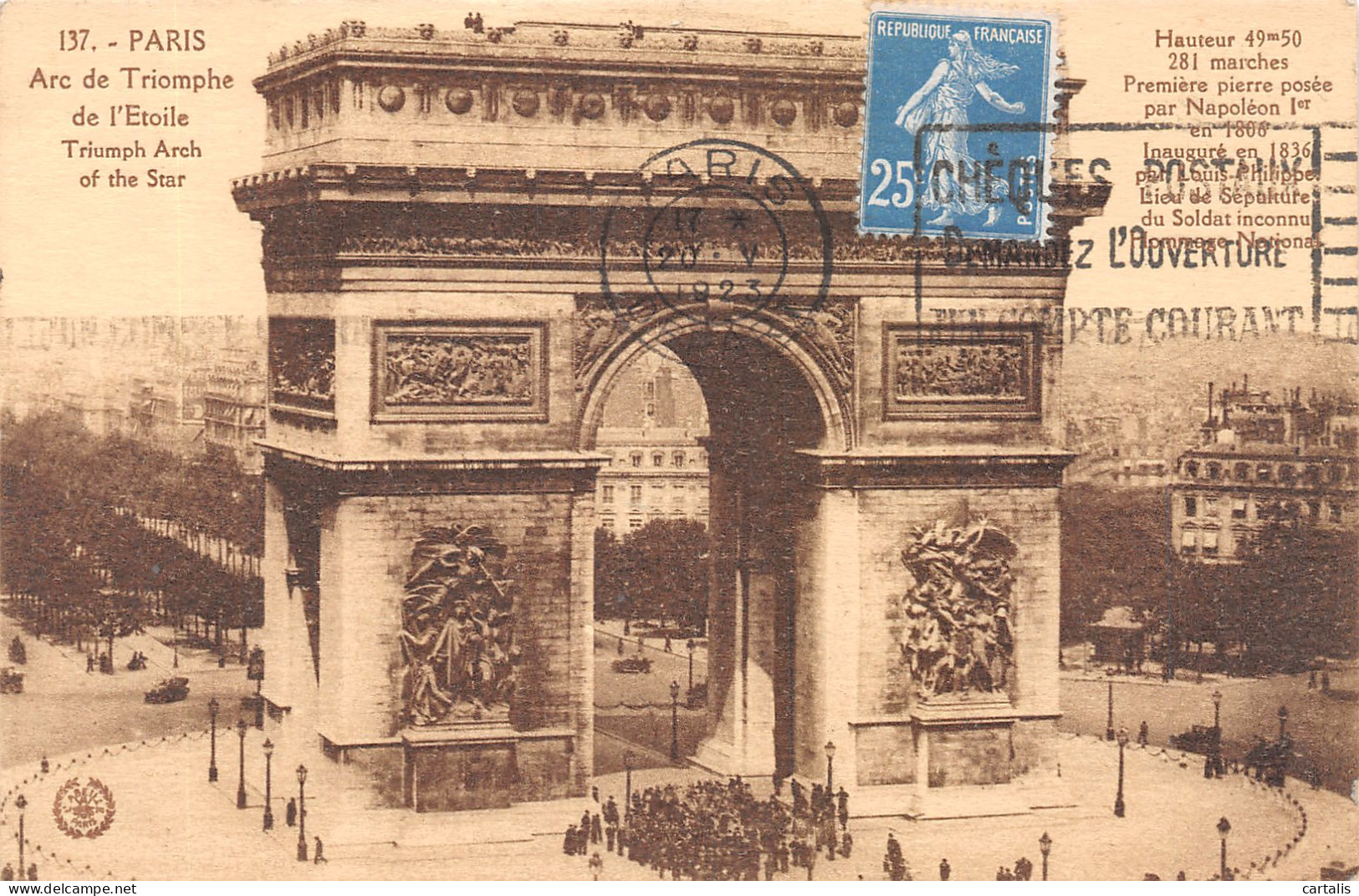 75-PARIS ARC DE TRIOMPHE-N°4188-H/0219 - Triumphbogen