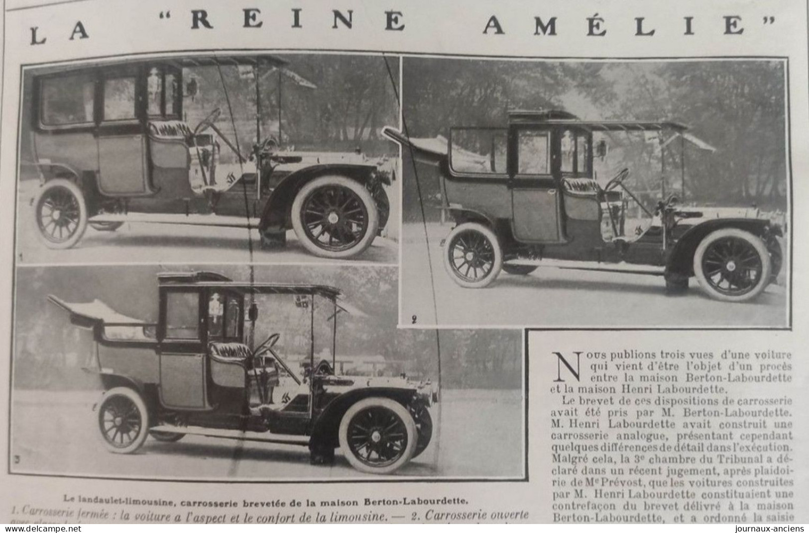 1910 Voiture De La Maison BERTON = Henri LABOURDETTE - LANDAULET LIMOUSINE - Revue Sportive LA VIE AU GRAND AIR - 1900 - 1949