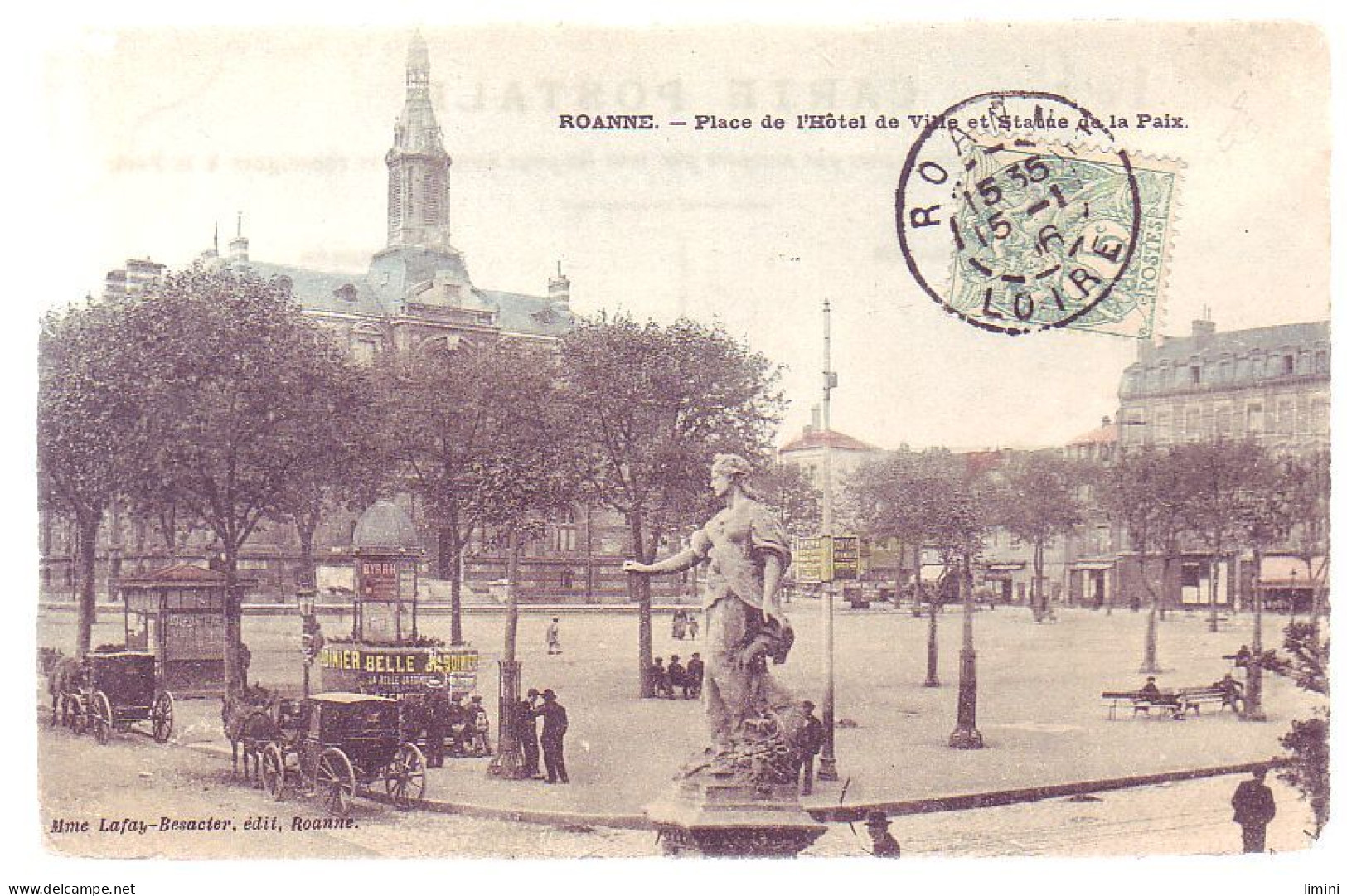 42 - ROANNE - PLACE De L'HÔTEL De VILLE Et STATUE De La PAIX  - ANIMÉE - - Roanne