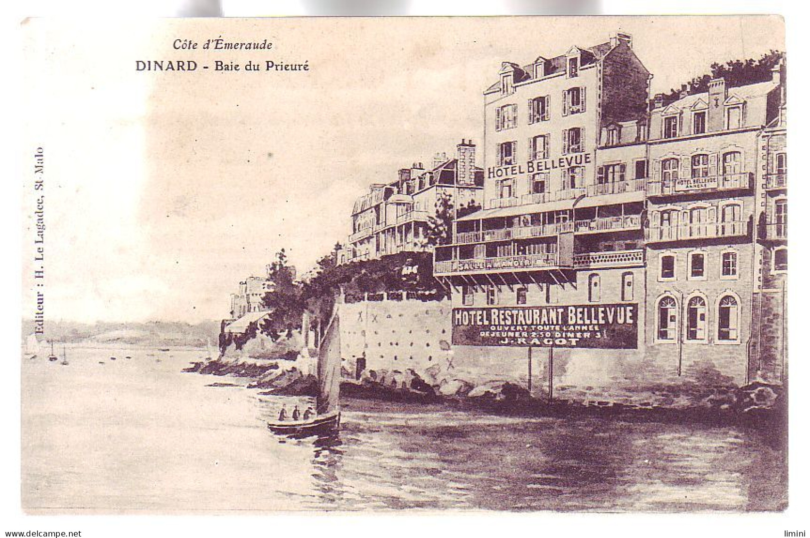 35 - DINARD - CARTE ILLUSTRÉE - BAIE Du PRIEURE Et HÔTEL BELLEVUE - ANIMÉE - - Dinard