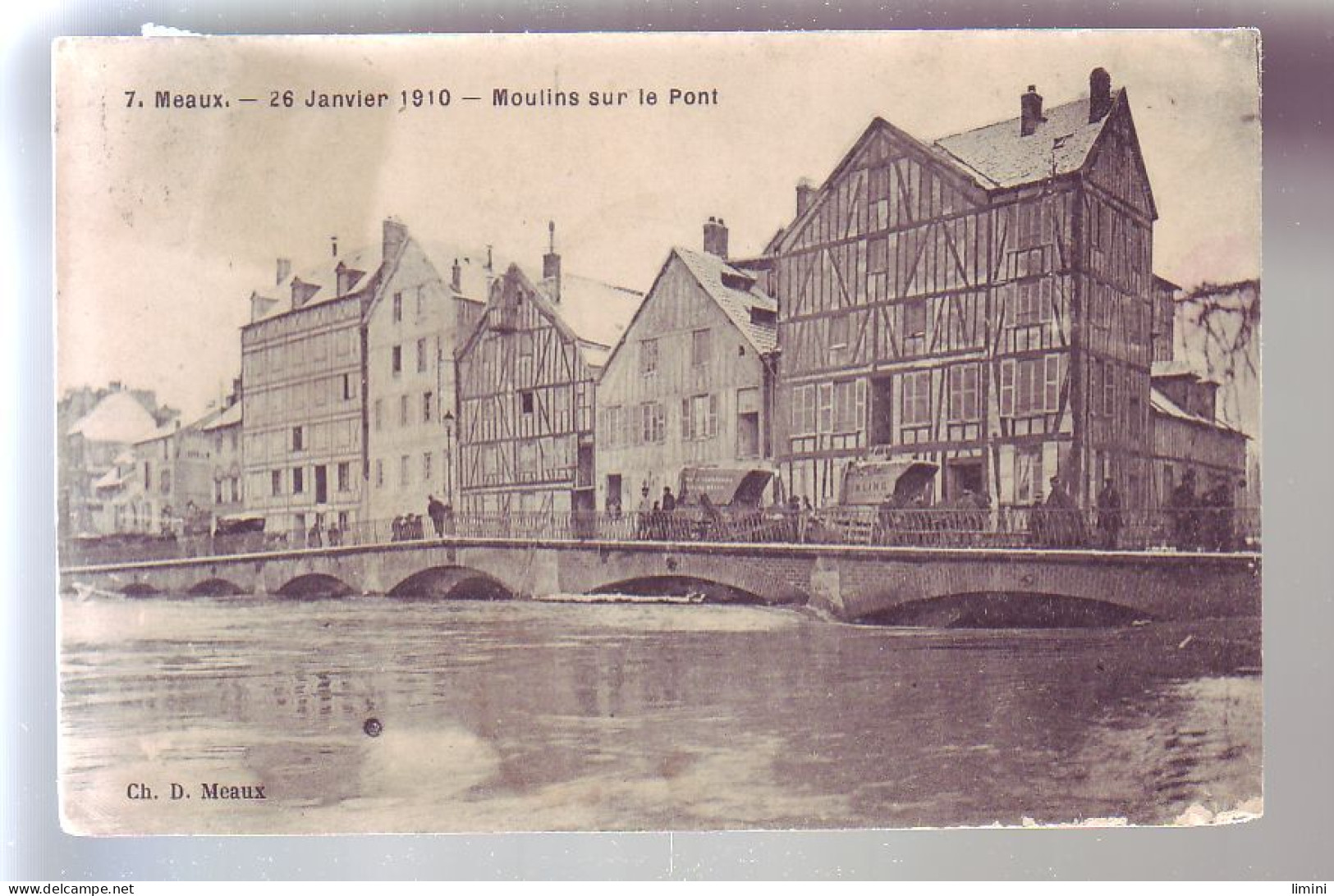 77 - MEAUX - INONDATION 1910 - MOULINS Sur Le PONT - ANIMÉE - ATTELAGE - - Meaux