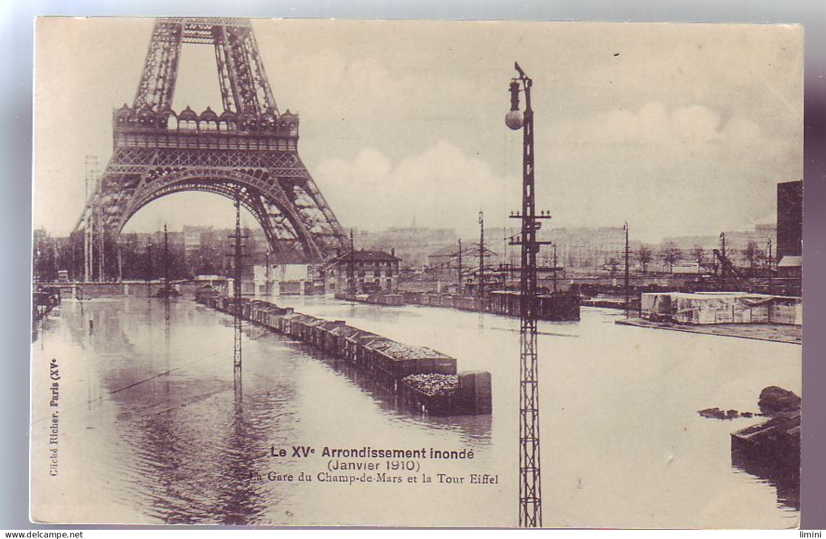 75 - PARIS - INONDATION 1910 - GARE DU CHAMP De MARS Et TOUR EIFFEL -  - Alluvioni Del 1910