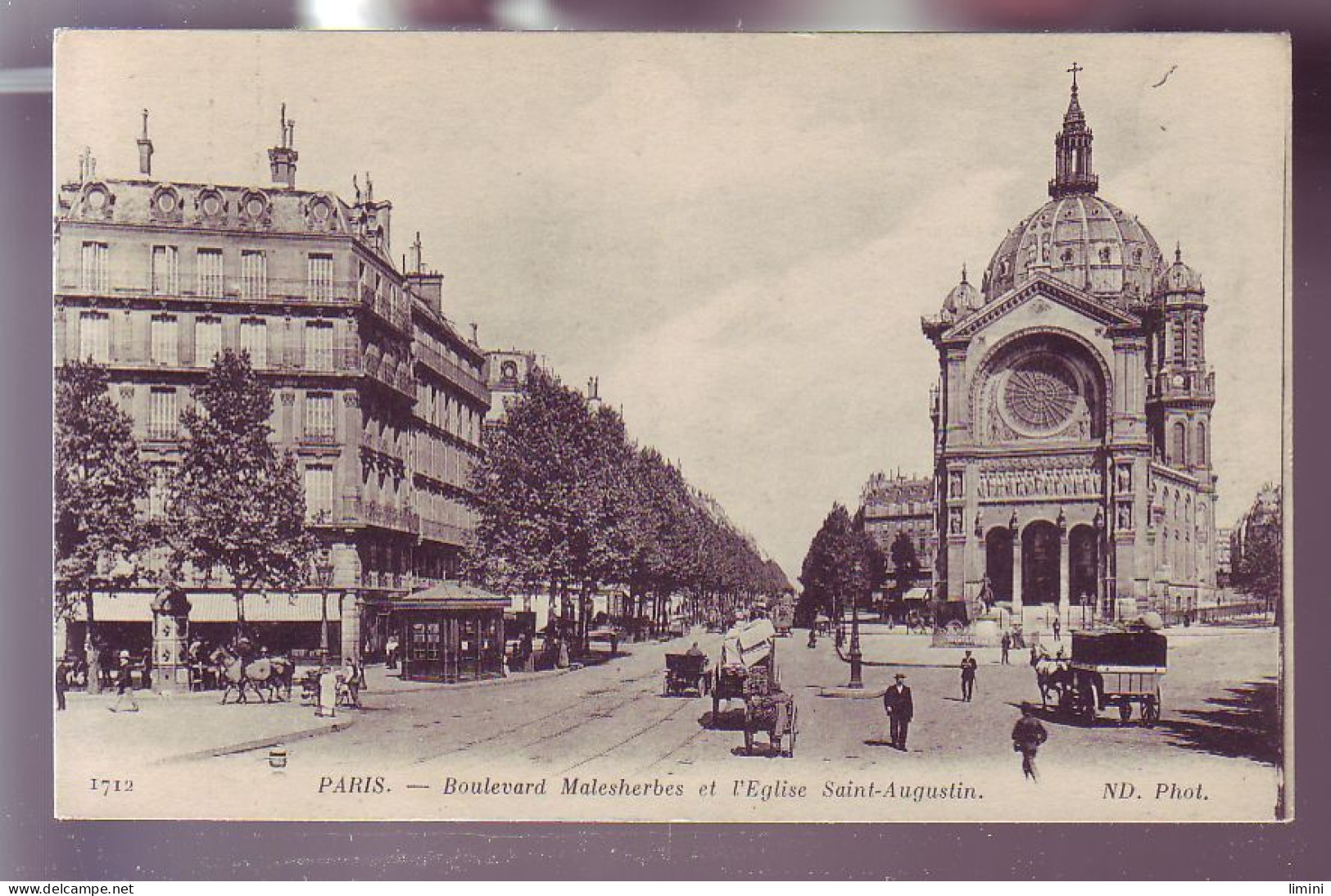 75 - PARIS - ÉGLISE SAINT AUGUSTIN Et BOULEVARD MALESHERBES - ATTELAGE - ANIMÉE - - Arrondissement: 17