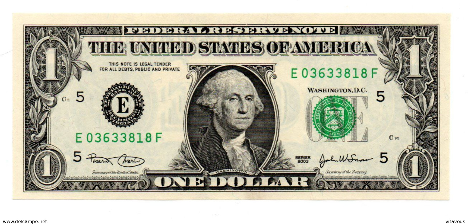 Billet USA  Washington D.C. Série 2003 - 1 Dollar  N° E 03633818 F - Bank-note Banknote - Billetes De La Reserva Federal (1928-...)