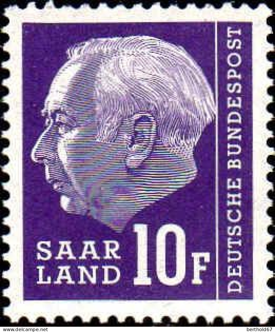 Sarre Poste N** Yv:395 Mi:413 Theodor Heuss Typographie (Petit Def.gomme) - Unused Stamps