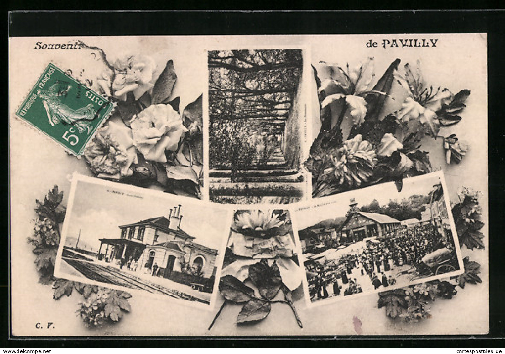 CPA Pavilly, La Gare, Le Marché, La Promenoirs  - Pavilly