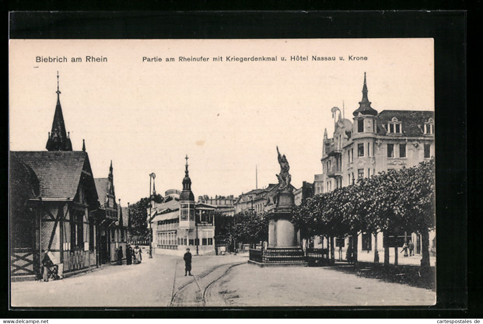 AK Biebrich Am Rhein, Rheinufer Mit Kriegerdenkmal Und Hotels Nassau & Krone  - Sonstige & Ohne Zuordnung