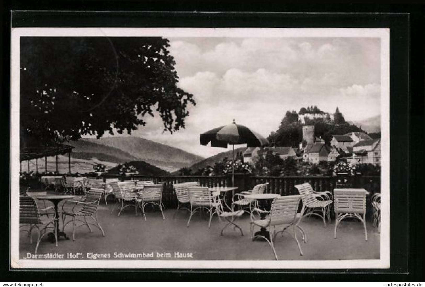 AK Lindenfels / Odenwald, Hotel-Café Darmstädter Hof, Terrasse  - Odenwald