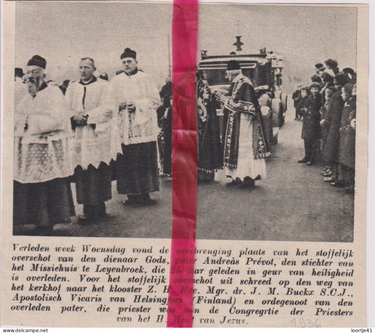 Missiehuis Leyenbroek - Begrafenis Pater Andreas Prévot - Orig. Knipsel Coupure Tijdschrift Magazine - 1936 - Ohne Zuordnung