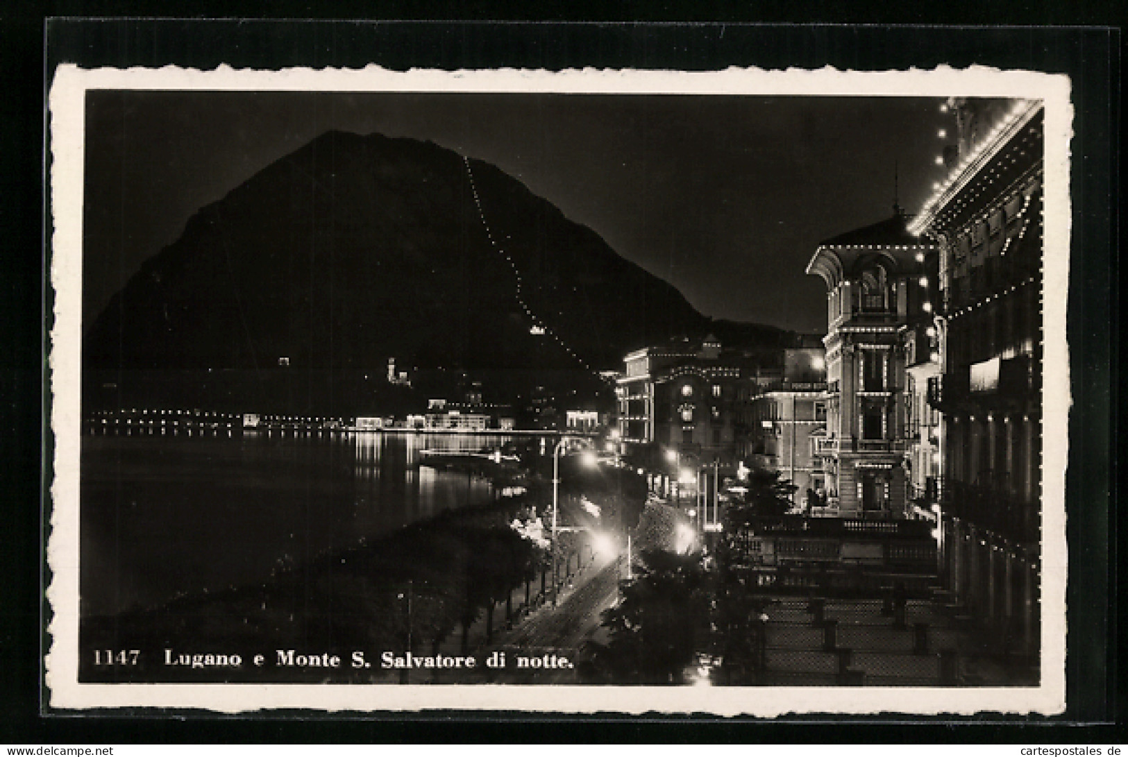 AK Lugano, Promenade Mit Monte S. Salvatore Di Notte  - Lugano