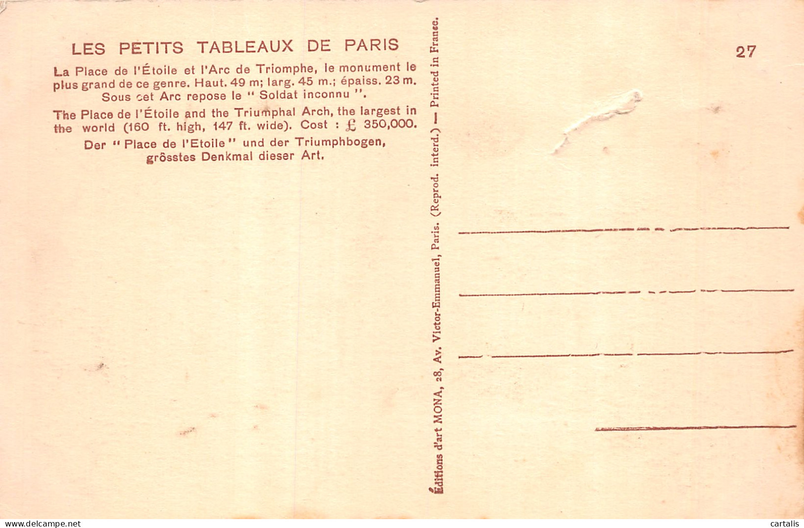75-PARIS ARC DE TRIOMPHE -N°4190-A/0393 - Arc De Triomphe