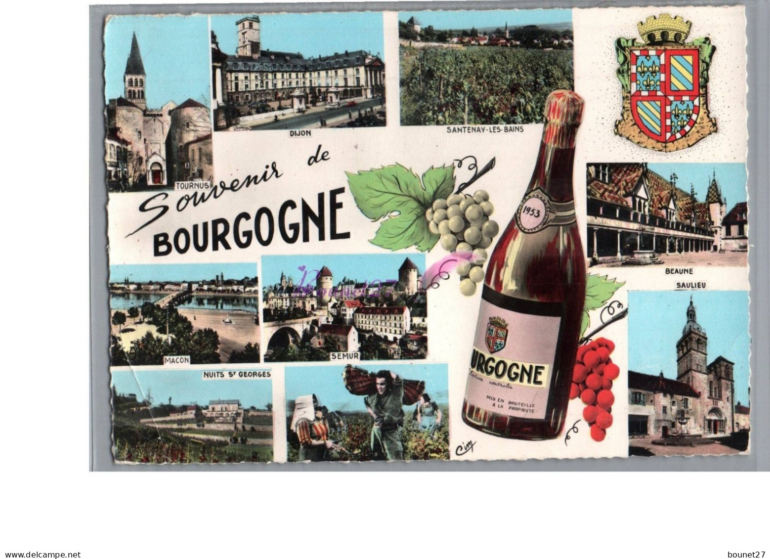 BOURGOGNE - Souvenir Bouteille De Vin Vigne Raison Dijon Macon Nuits St Georges Beaume Saulieu 1964 - Bourgogne
