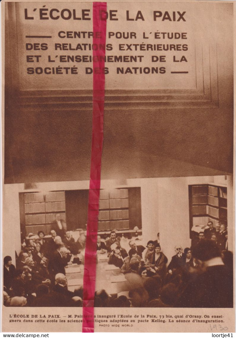 Paris - L'Ecole De La Paix - Orig. Knipsel Coupure Tijdschrift Magazine - 1930 - Ohne Zuordnung