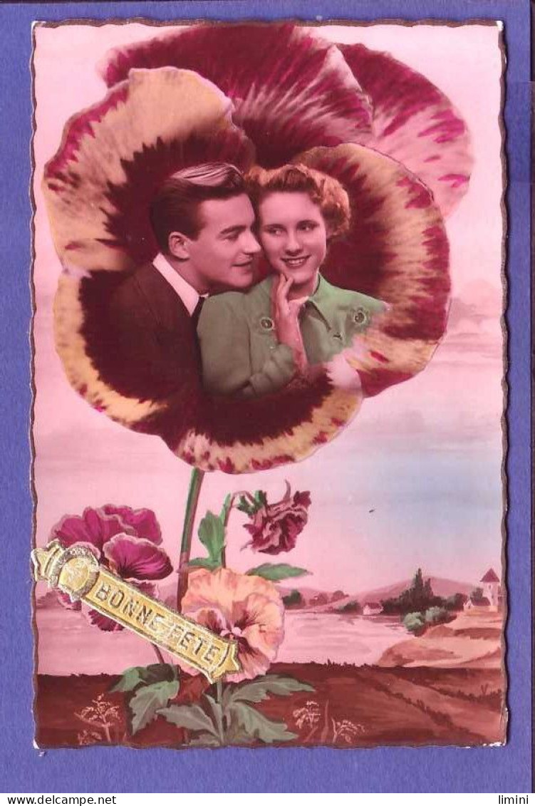 CARTE BONNE FÊTES - COUPLES En MÉDAILLON - FLEURS -  - Sonstige & Ohne Zuordnung