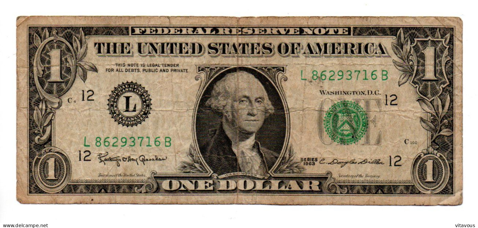 Billet USA  Washington D.C. 1963 - 1 Dollar  N° L 862 937 16 B - Bank-note Banknote - Biljetten Van De  Federal Reserve (1928-...)