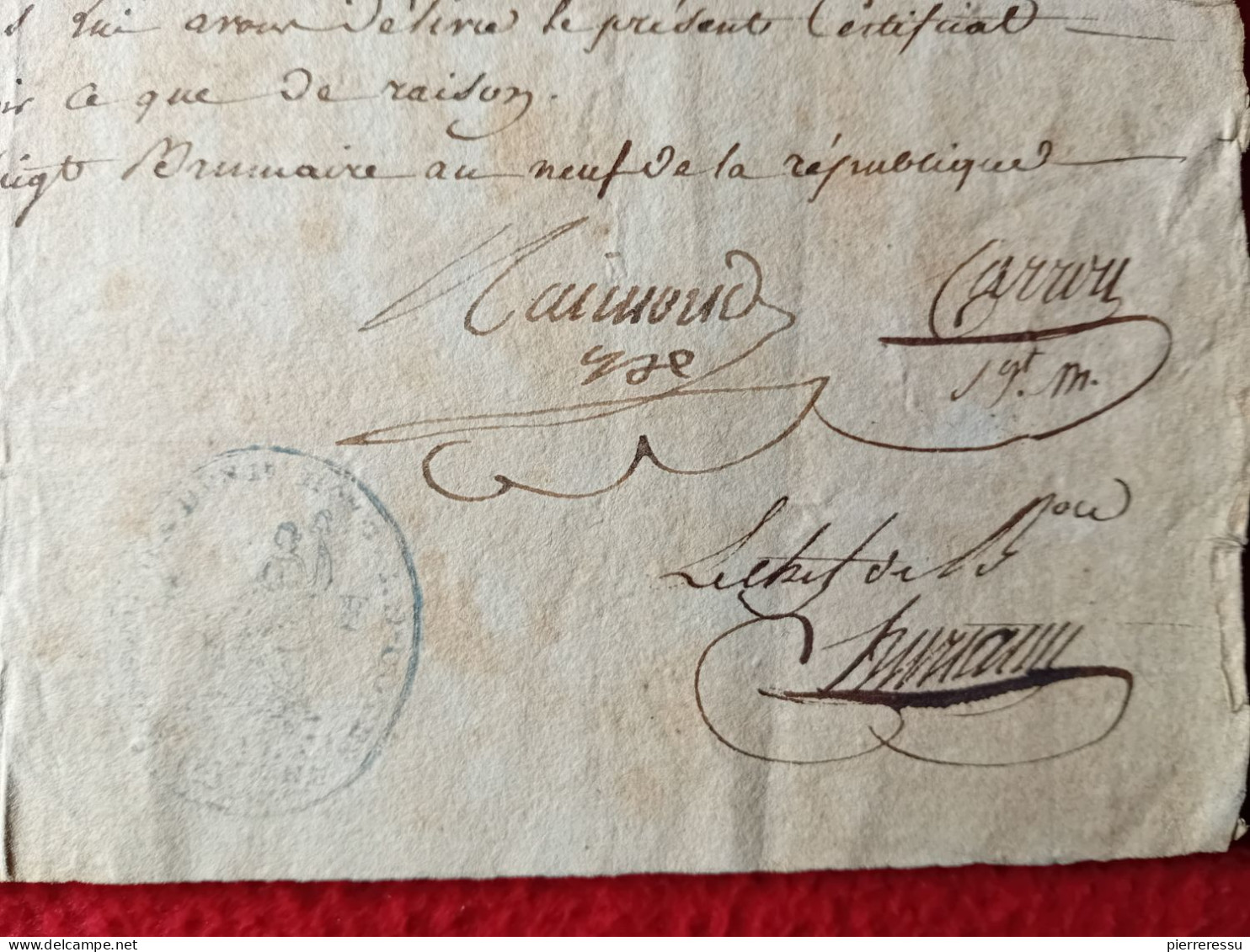 DIPLOME CERTIFICAT AU LIEUTENANT PIERRE BESNARD DU 1 Er BATAILLON DES GARDES COTES DE LA MANCHE 1800 CACHET AUTOGRAPHES - Historical Documents