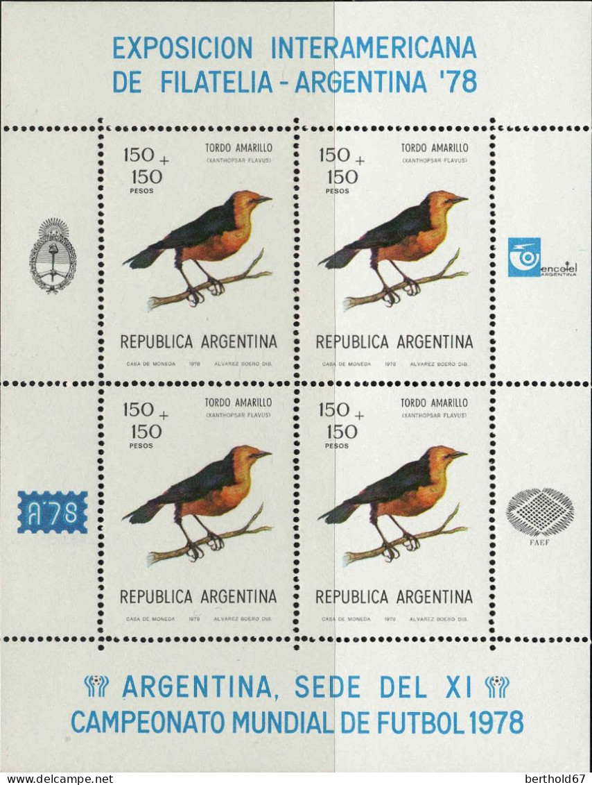 Argentine Poste N** Yv:1123/1127 Oiseaux Bloc De 4 Leg.imp Gomme Sur 1127 - Unused Stamps