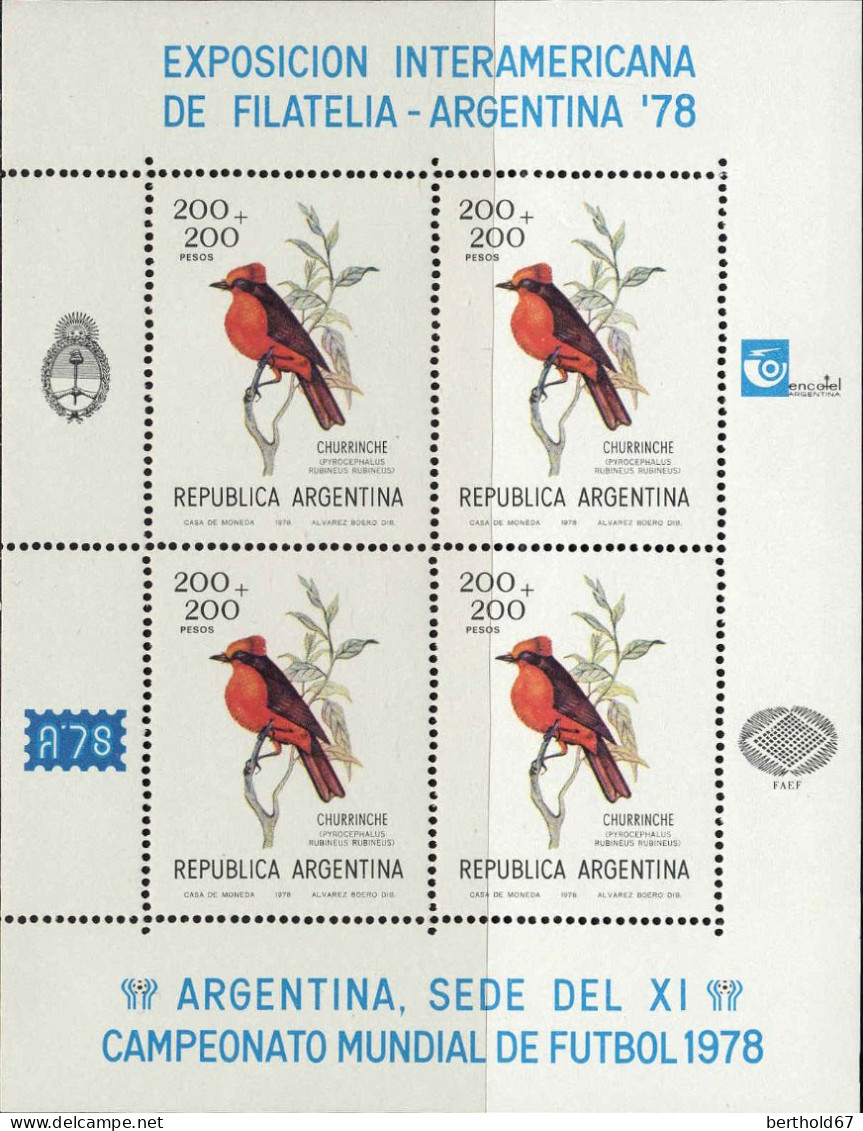 Argentine Poste N** Yv:1123/1127 Oiseaux Bloc De 4 Leg.imp Gomme Sur 1127 - Unused Stamps