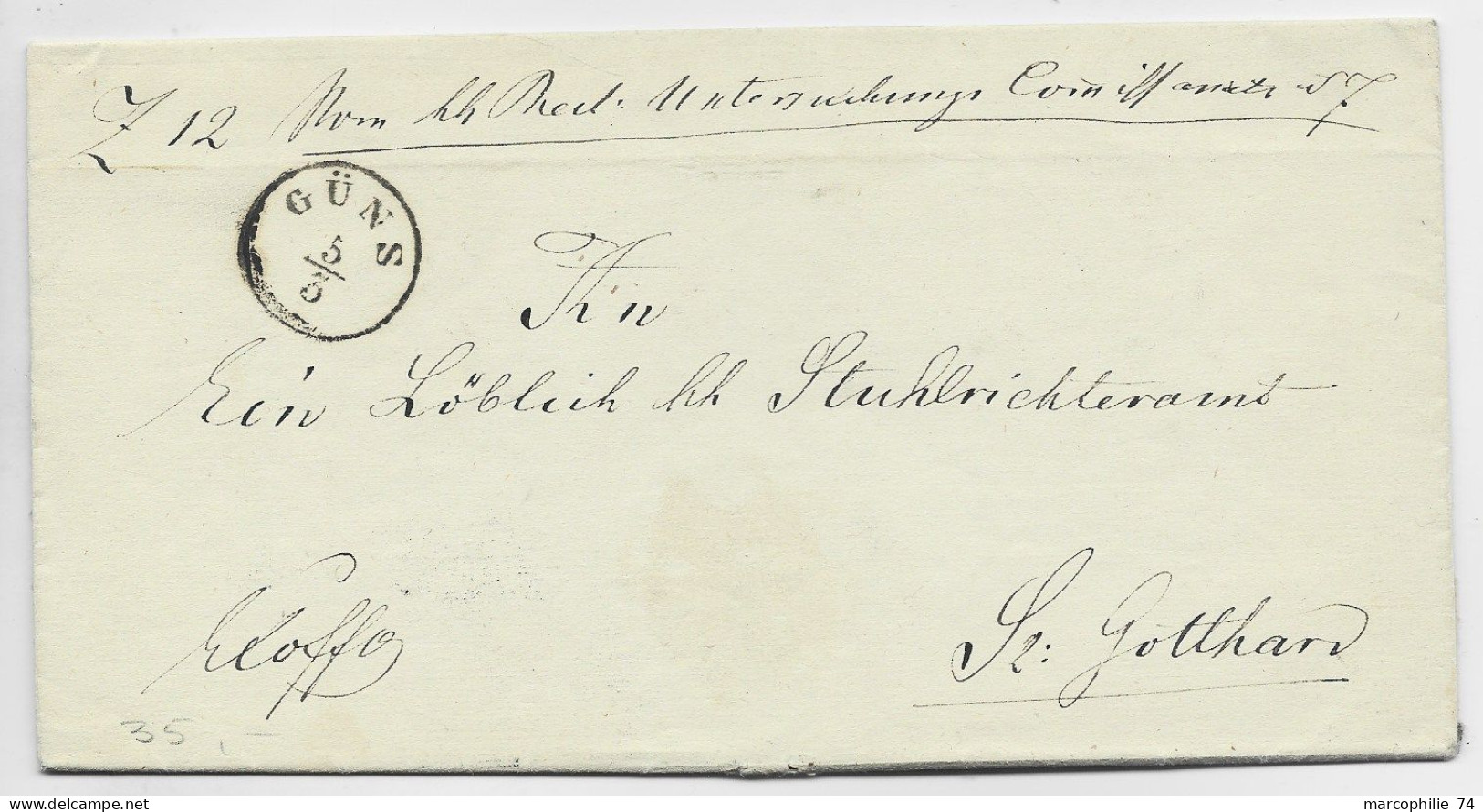 AUSTRIA GUNS 1857 LETTRE COVER BREIF TO ST GOTTHARD - Storia Postale