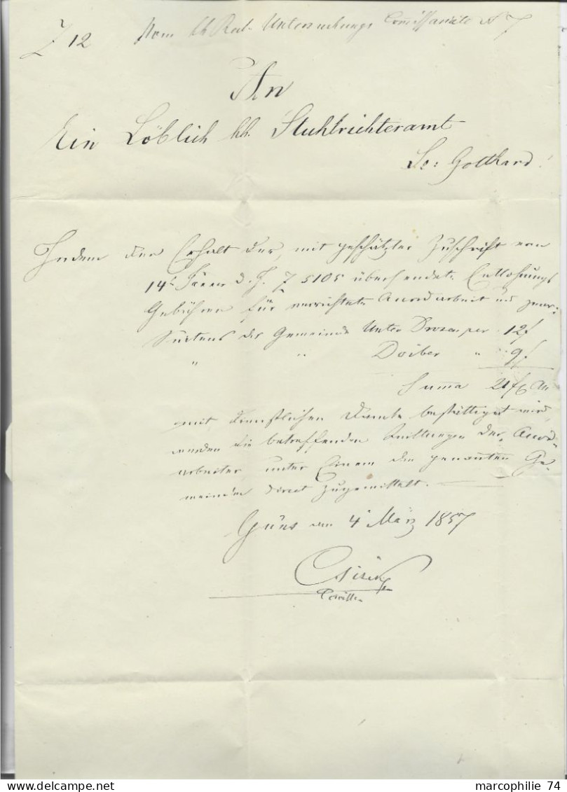 AUSTRIA GUNS 1857 LETTRE COVER BREIF TO ST GOTTHARD - Cartas & Documentos