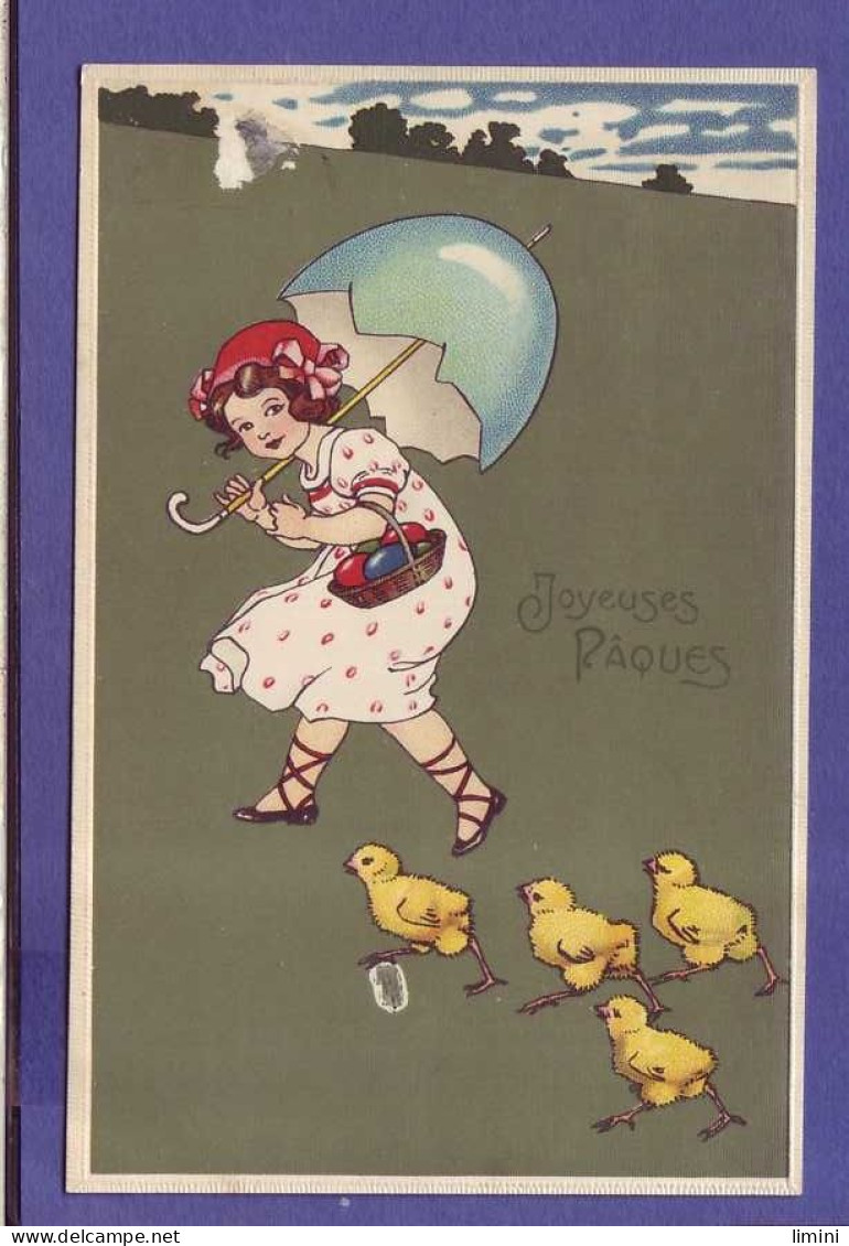 CARTE ILLUSTRÉE - ENFANT AVEC SES POUSSINS -  - Pâques