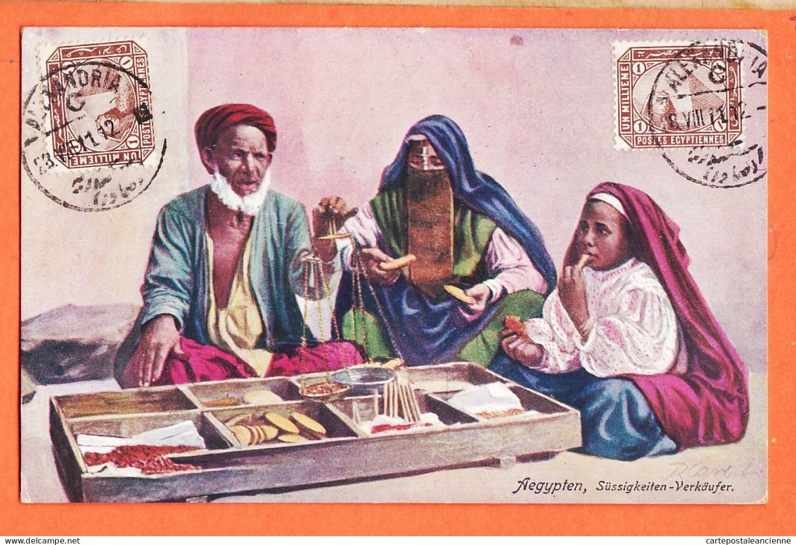 38955 / ⭐ AEGYPTEN Süssigkeiten Verkaufer ◉ EGYPTE Vendeur Friandises 1911 à Jeanne LEVECQUE Nanterre ◉ WANDERER 1336 - Personnes