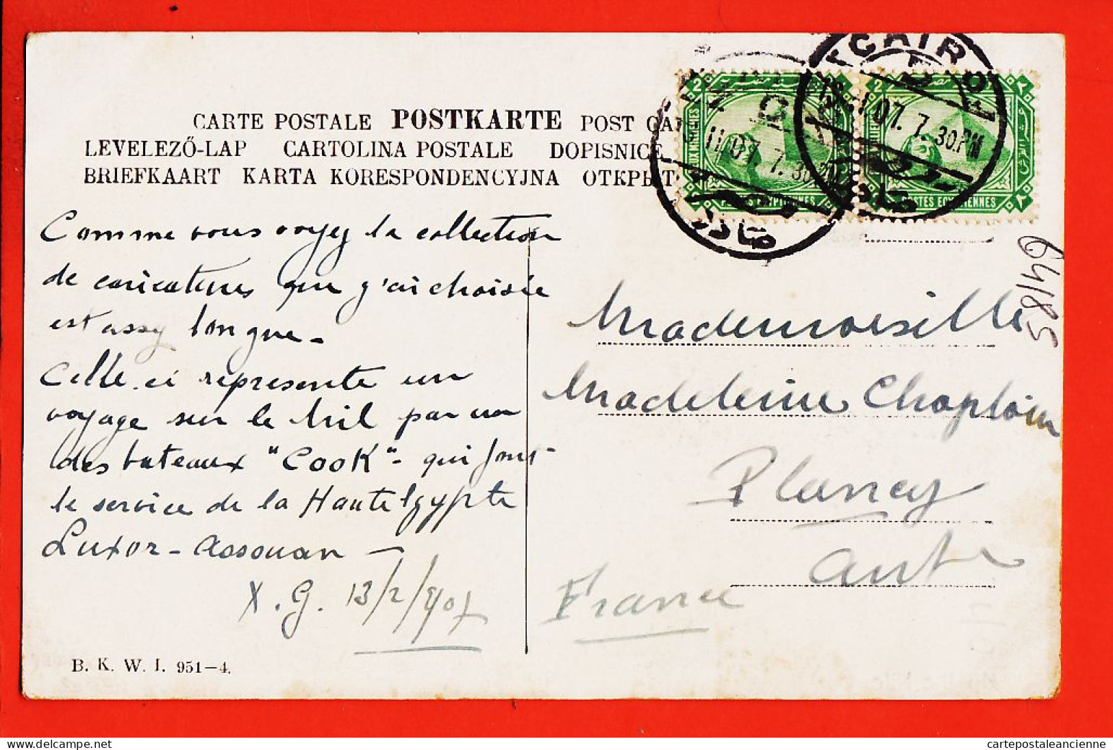 38915 / ⭐ Lisez Bateaux COOK Luxor-Assouan ◉ Up The NILE Gouache Rudolf PICK 1907 à CHAPLAIN Plancy ◉ B.K.W I. 951-4 - Sonstige & Ohne Zuordnung