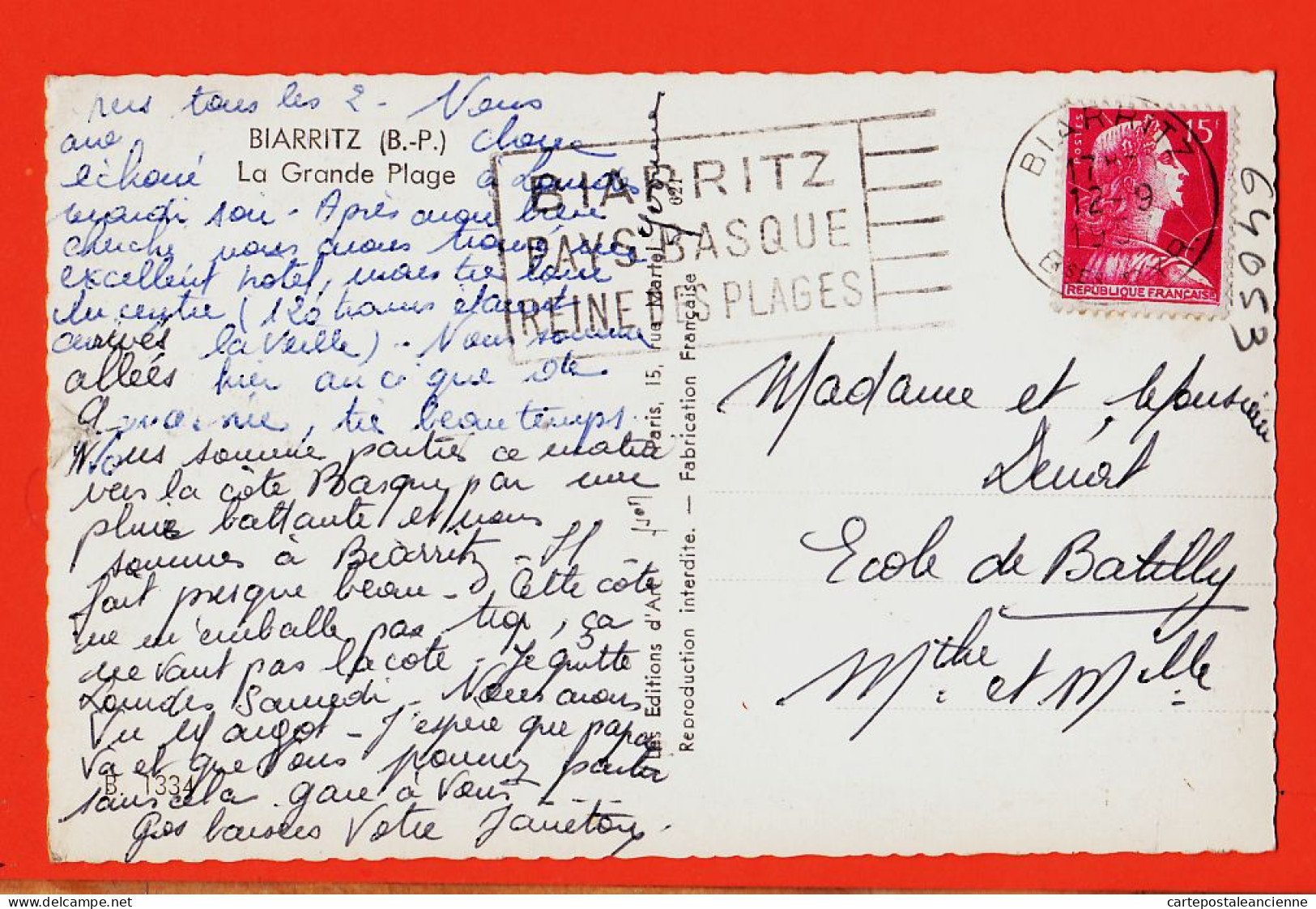 38776 / ⭐ ◉  (•◡•) BIARRITZ 64-Pyrenees Atlant. Euskadi ◉ Grande Plage 1957 à DENAT Ecole Batilly ◉ Photo-Bromure YVON - Biarritz