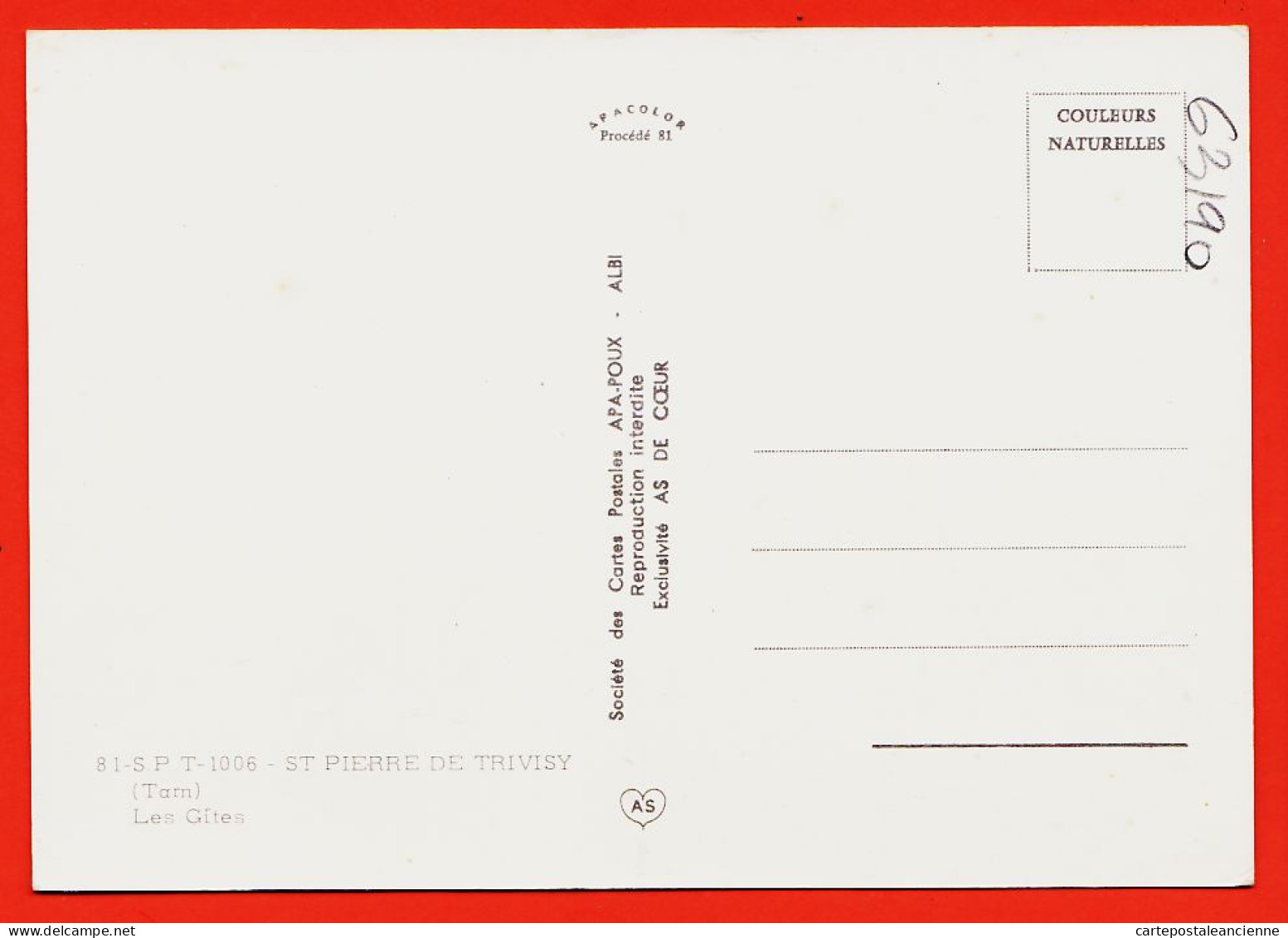 38881 / ⭐ SAINT-PIERRE-de-TRIVISY 81-Tarn Les GITES St 1975s ● APA-POUX AS De COEUR S.P.T 1006 - Sonstige & Ohne Zuordnung