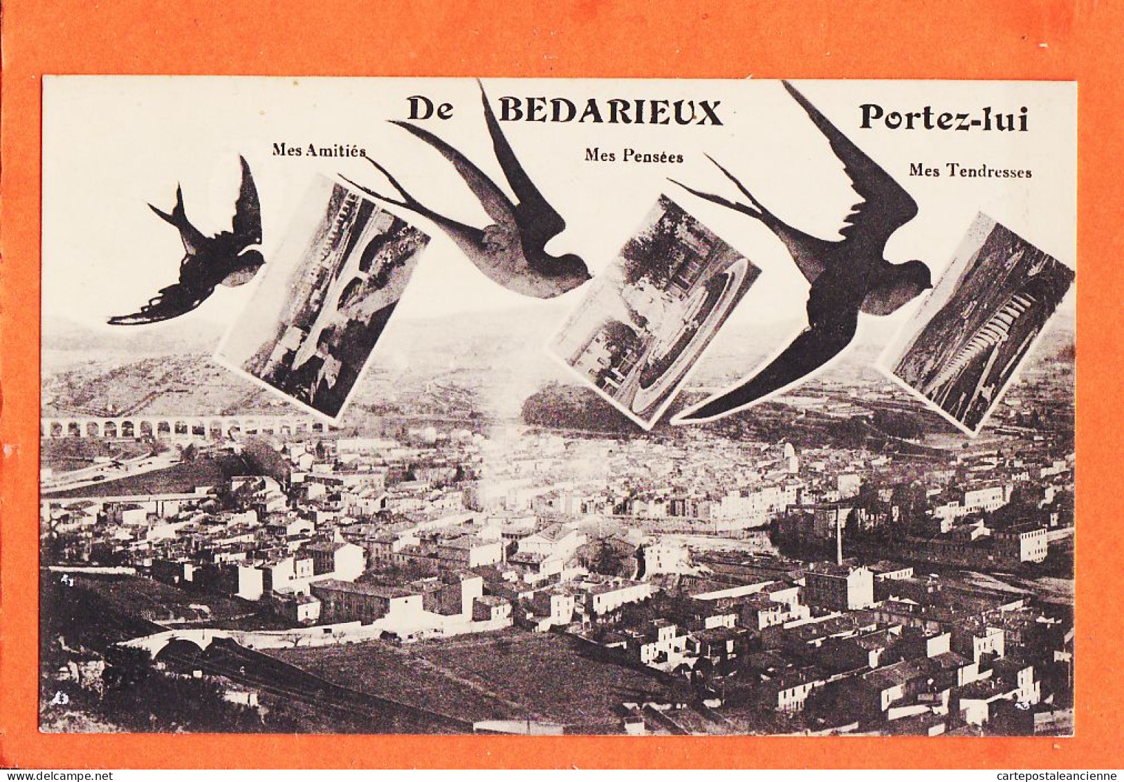 38603 / ⭐ BEDARIEUX 34-Hérault PORTEZ-LUI Mes Amitiés Pensées Tendresses Hirondelle Messagère Multivues 1910s M.T.I.L - Bedarieux