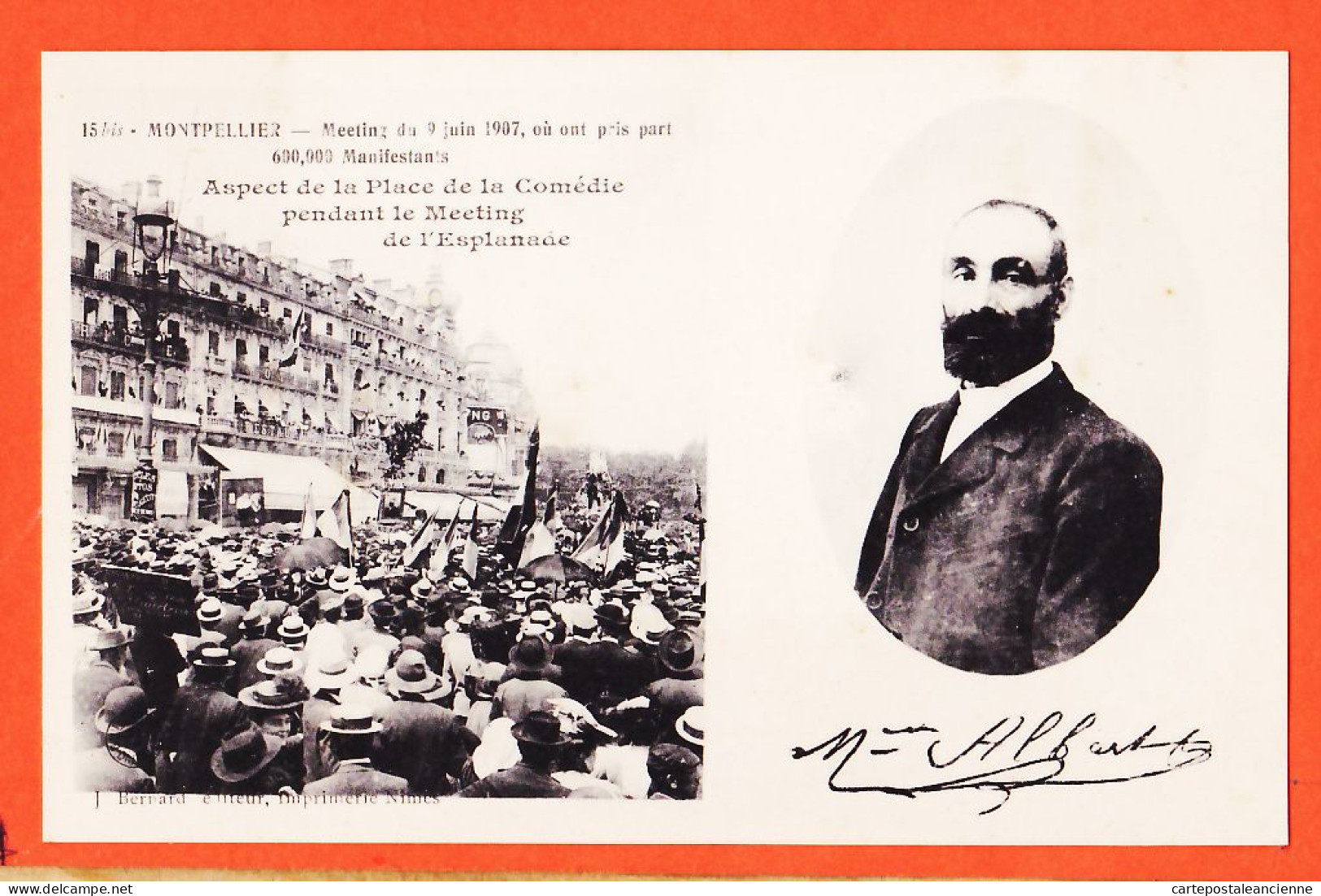 38500 / ⭐ ◉  (•◡•) MONTPELLIER Esplanade Place Comédie Meeting Manif Viticole 9 Juin 1907 Marcelin ALBERT 600.000 Manif - Montpellier