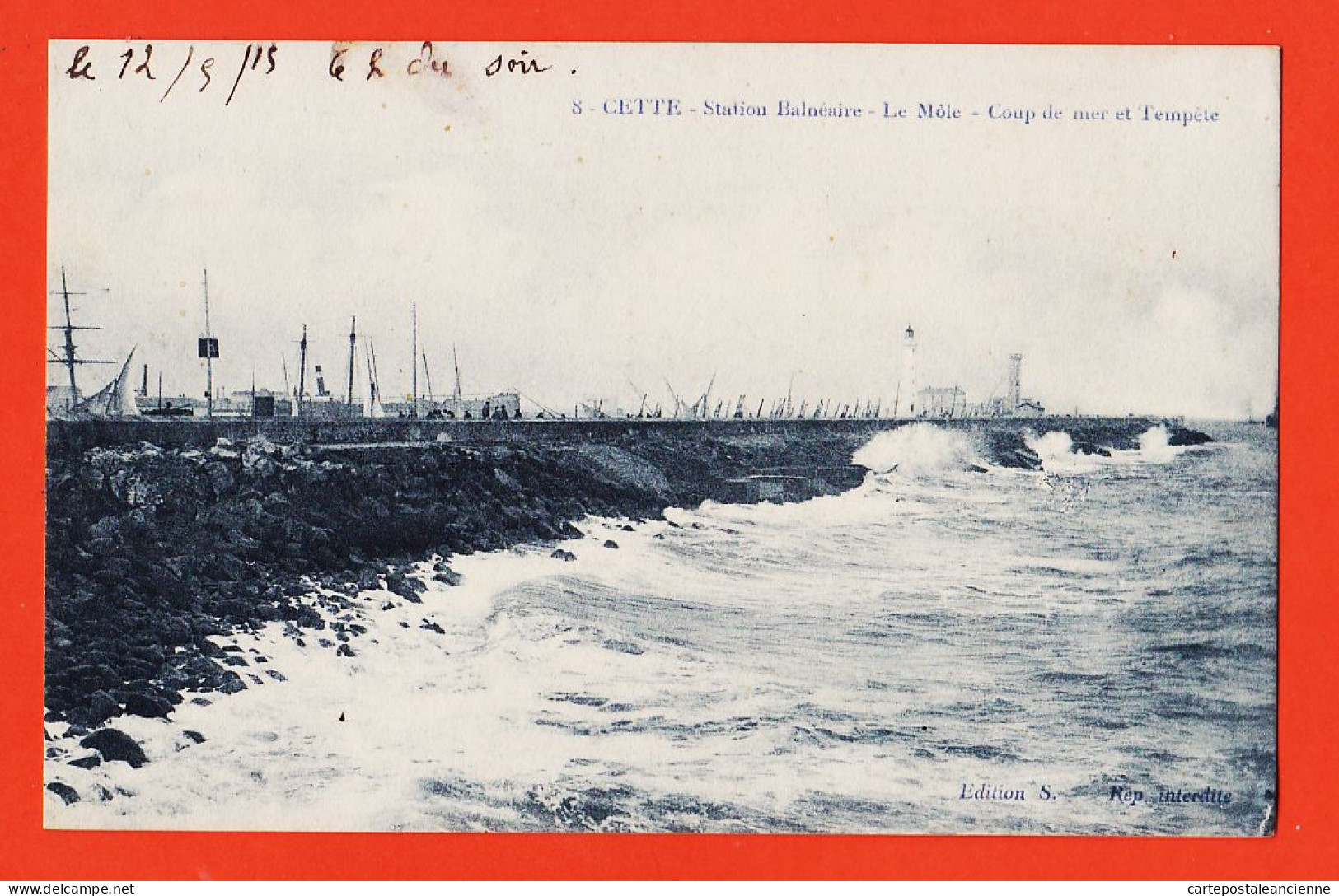38525 / ⭐ 34-CETTE Sete Station Balnéaire Le Môle Coup De Mer Et Tempête 1915 à Marius BOUTET 126e Territorial Edit S 8 - Sete (Cette)