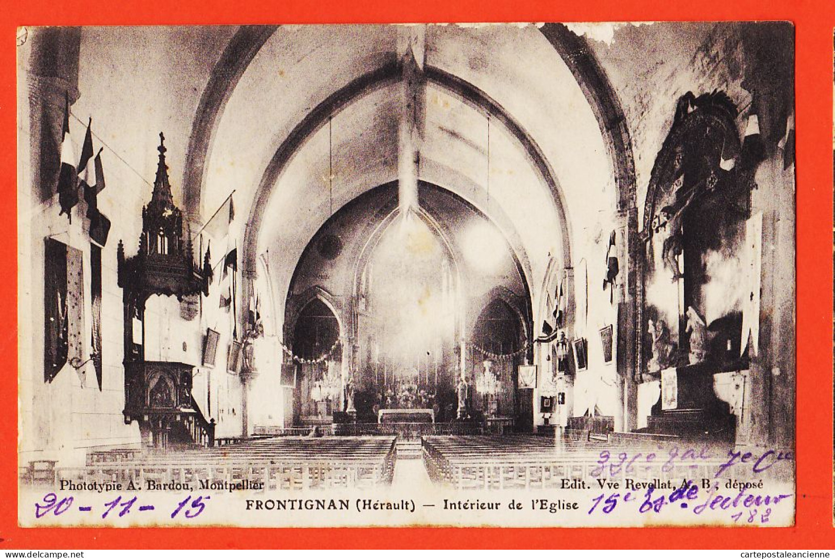 38599 / ⭐ 34-FRONTIGNAN Intérieur Eglise 1915 Marius à Mireille BOUTET Port-Vendres Phototypie BARDOU Edit Vve REVELLAT - Frontignan