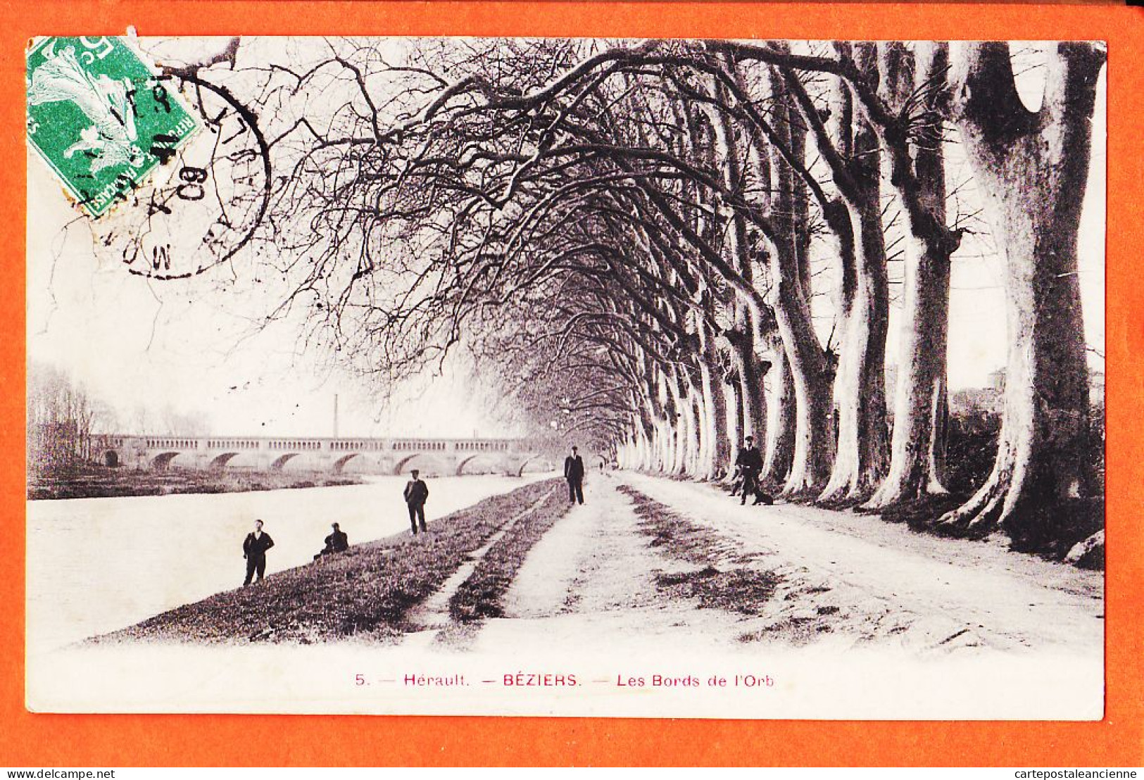 38561 / ⭐ BEZIERS 34-Hérault Les Bords De L'ORB Pont Allée Platanes 1909 à Marius BOUTET Port-Vendres N°5 - Beziers