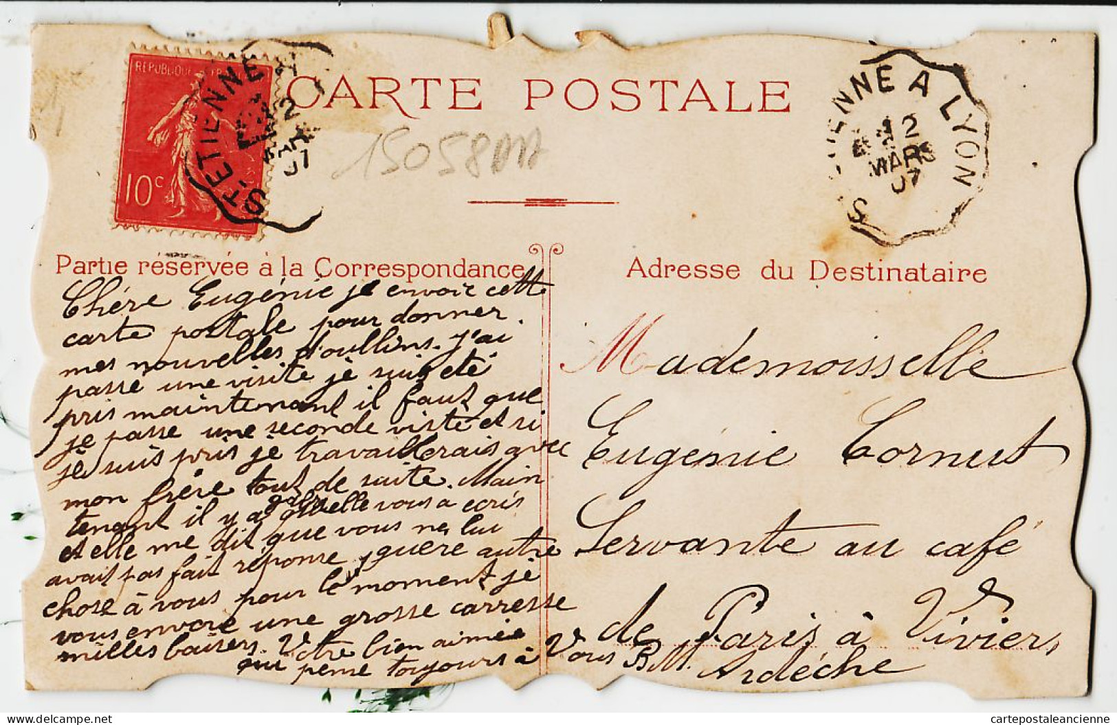 38721  / ⭐ à CORNUT Servante Cafe Viviers Ardeche Ajoutis Decoupis HERBE NATURELLE Poste Ambulant 1907 St ETIENNE - Fiori