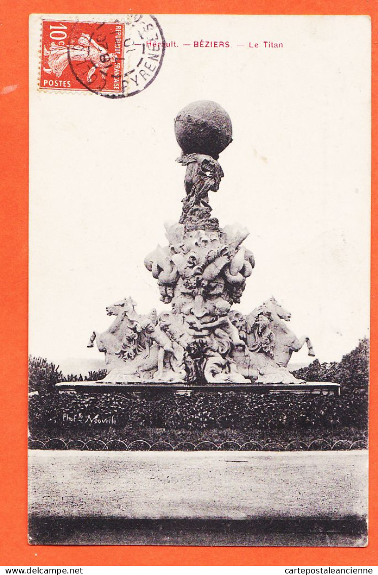 38566 / ⭐ BEZIERS 34-Hérault Statue LE TITAN Photo NOUVELLE 1910 De Louise 81e Infanterie Montpellier à Jane GARIDOU - Beziers