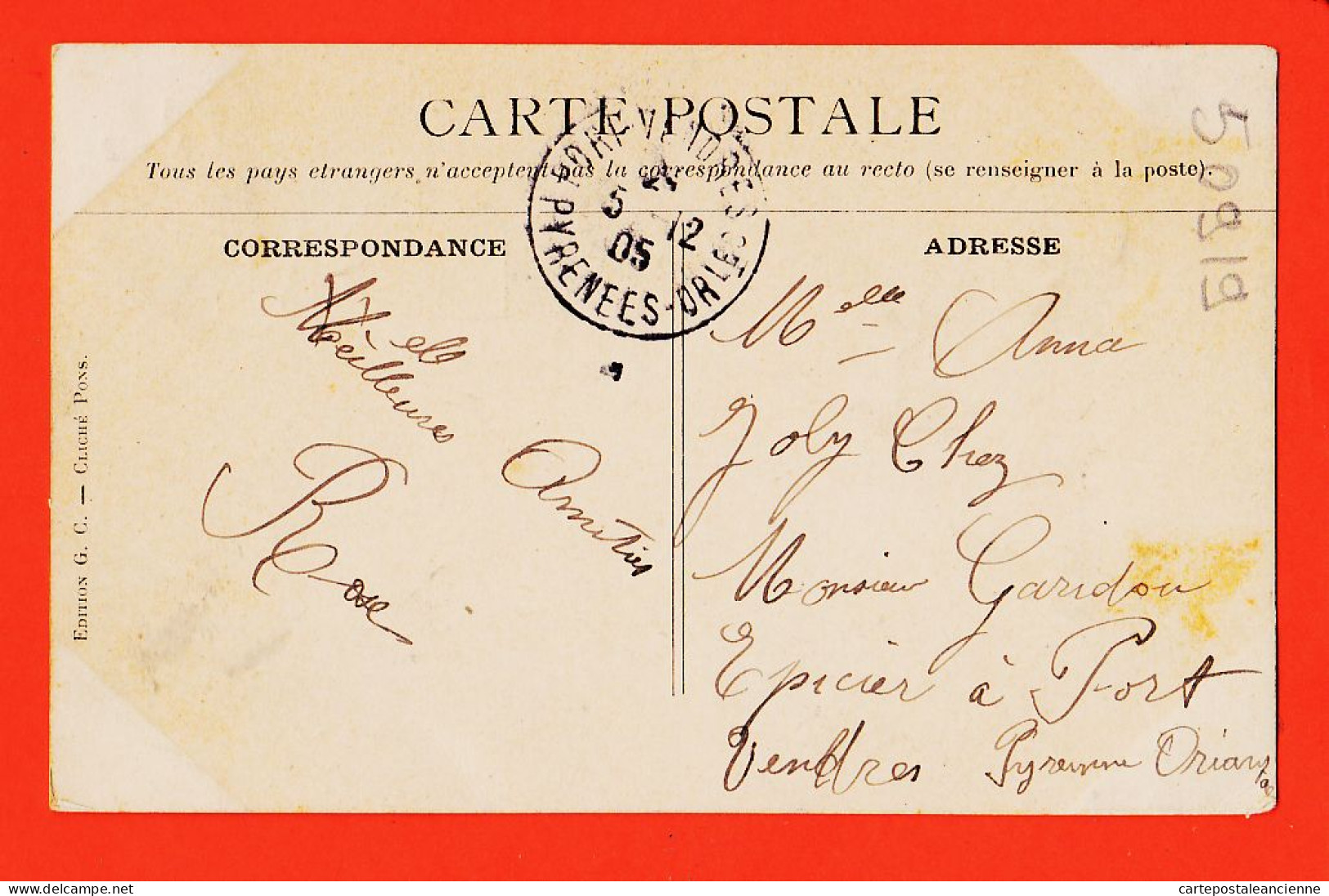 38554 / ⭐ CETTE 34-Hérault Sète Le Quai De BOSC 1905 à Anna JOLY C GARIDOU Epicier Port-Vendres Cliché PONS Edition G.C - Sete (Cette)